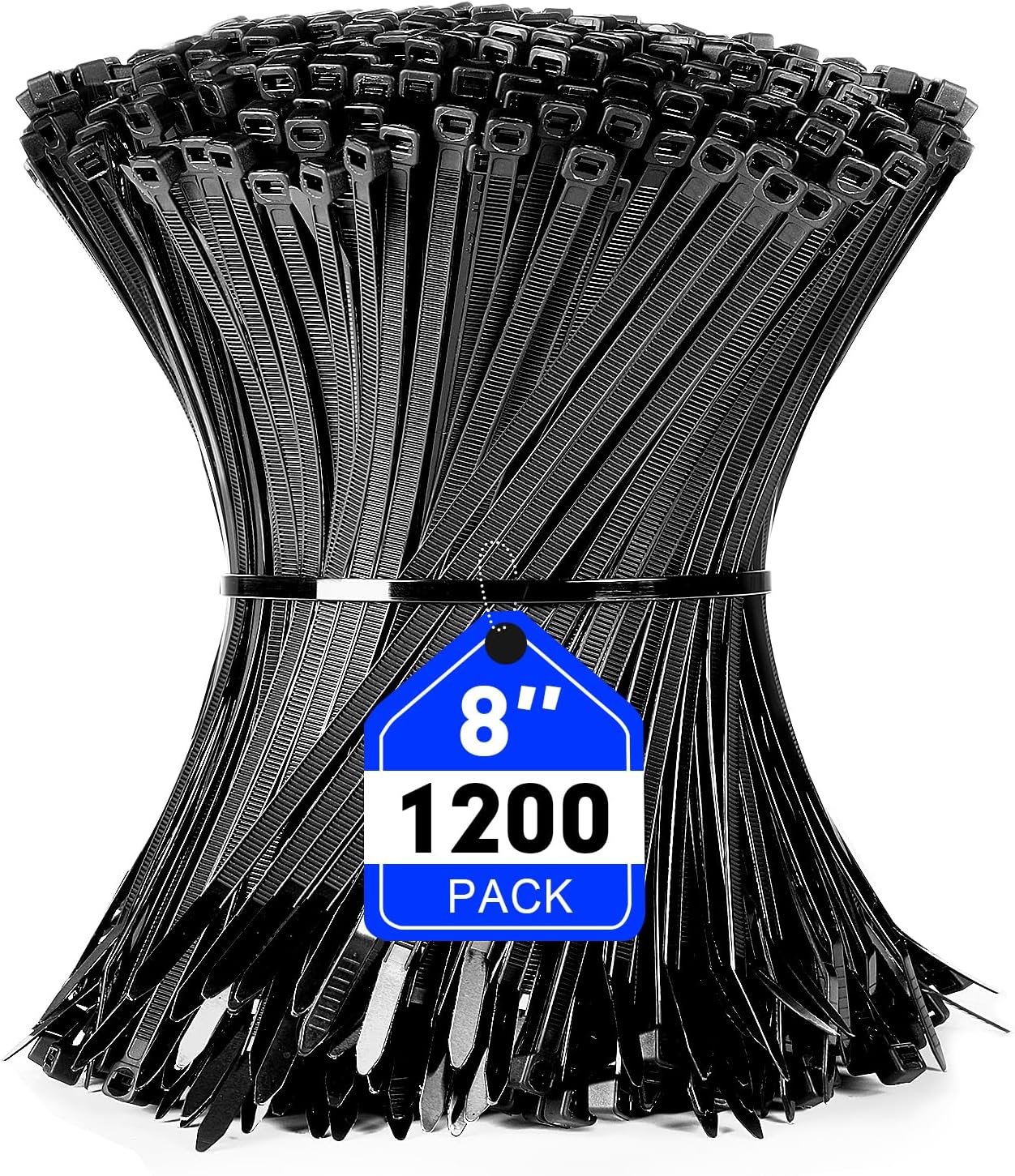 Zip Ties, RAZCC 1200pcs Black Cable Zip Ties 8 Inch, Heavy Duty Plastic Wire Ties with 50lb Tensile Strength, Self-Locking Black Nylon Tie Wraps for Indoor and Outdoor