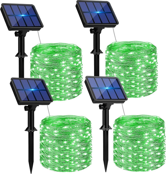 btfarm 4 Pack Solar String Lights Outdoor, 320LED 132FT Halloween Solar Fairy Lights Outside Waterproof, 8 Modes Solar Powered Twinkle Lights for Tree Garden Patio Halloween Decorations, Green