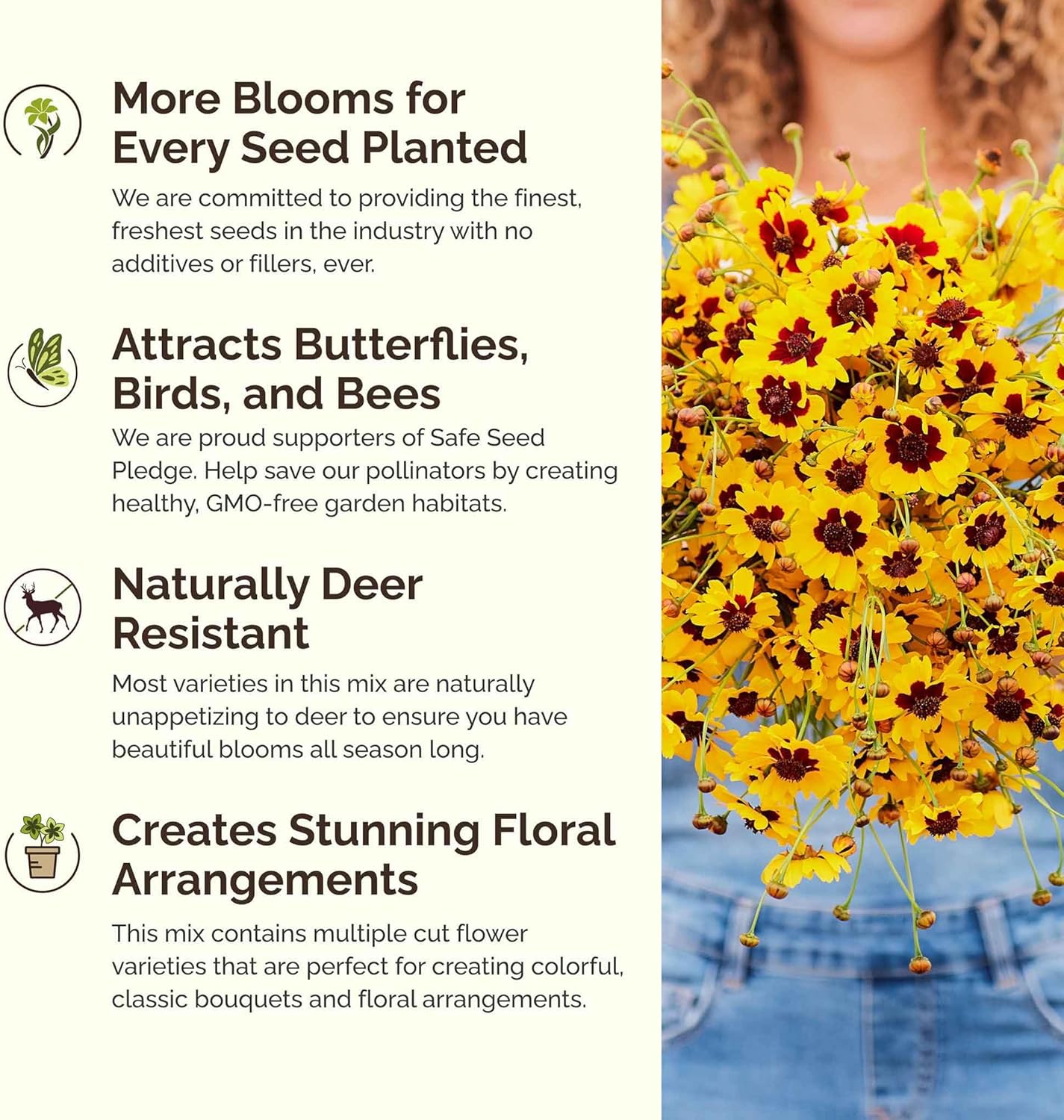 Eden Brothers All Annual Wildflower Mixed Seeds for Planting, 25 lb, 12,00,000+ Seeds with Sunflower, Indian Blanket, Scarlet Flax, Attracts Pollinators, Plant in Spring, Zones 3, 4, 5, 6, 7, 8, 9, 10