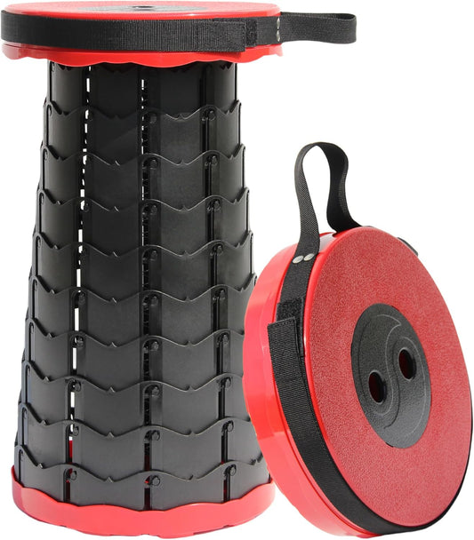 ALEVMOOM Upgraded Nylon Collapsible Stool with 500lbs Max Weight Portable Retractable Folding Telescoping Stools for Adults Chair for Outdoor Camping Fishing Hiking BBQ (Nylon Red)