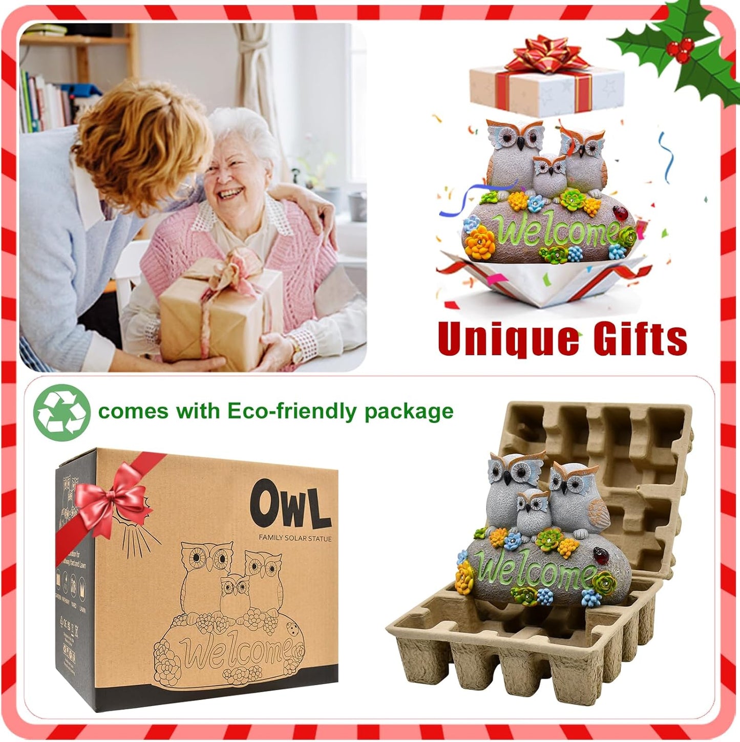 Nacome Solar Owl Statues for Garden Decor: Welcome Sign Outside Lawn for Patio/Balcony/Yard Art/Lawn Ornament House Warming Gifts for Mom/Women