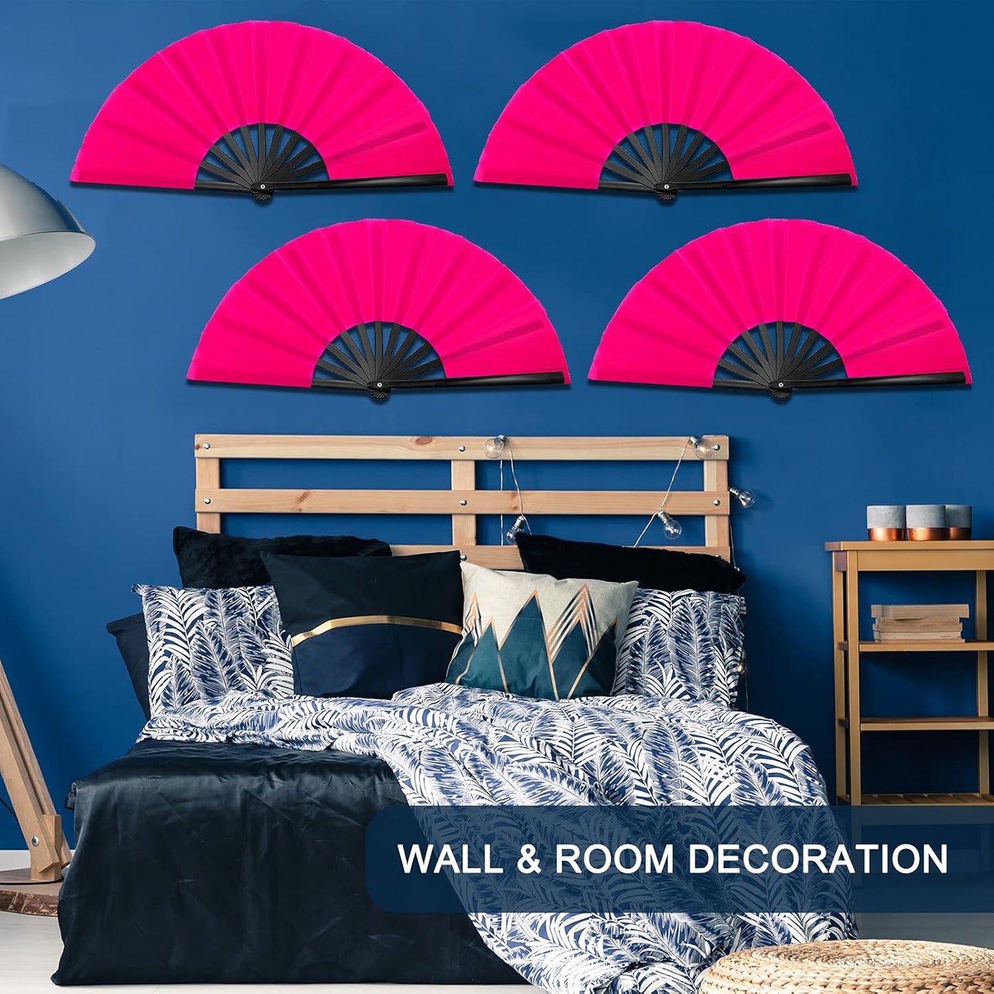 Blulu 4 Pcs 13 Inch Large Folding Hand Fans for Line Dancing Big Clapping Popping Raves Fans Bulk for Dancing Boots on The Ground Festival Party Decoration(Classic Style, Rose Red, Black)