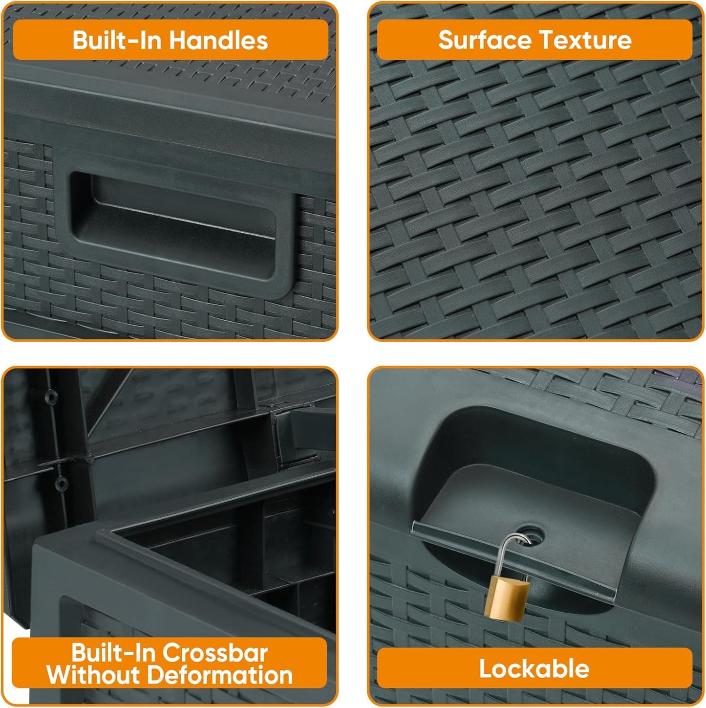 125 Gallon Resin Deck Box, Weatherproof Outdoor Storage Box for Patio, Garden, Pool, and Yard, Lockable Waterproof Bin for Tools, Cushions, and Accessories, Grey