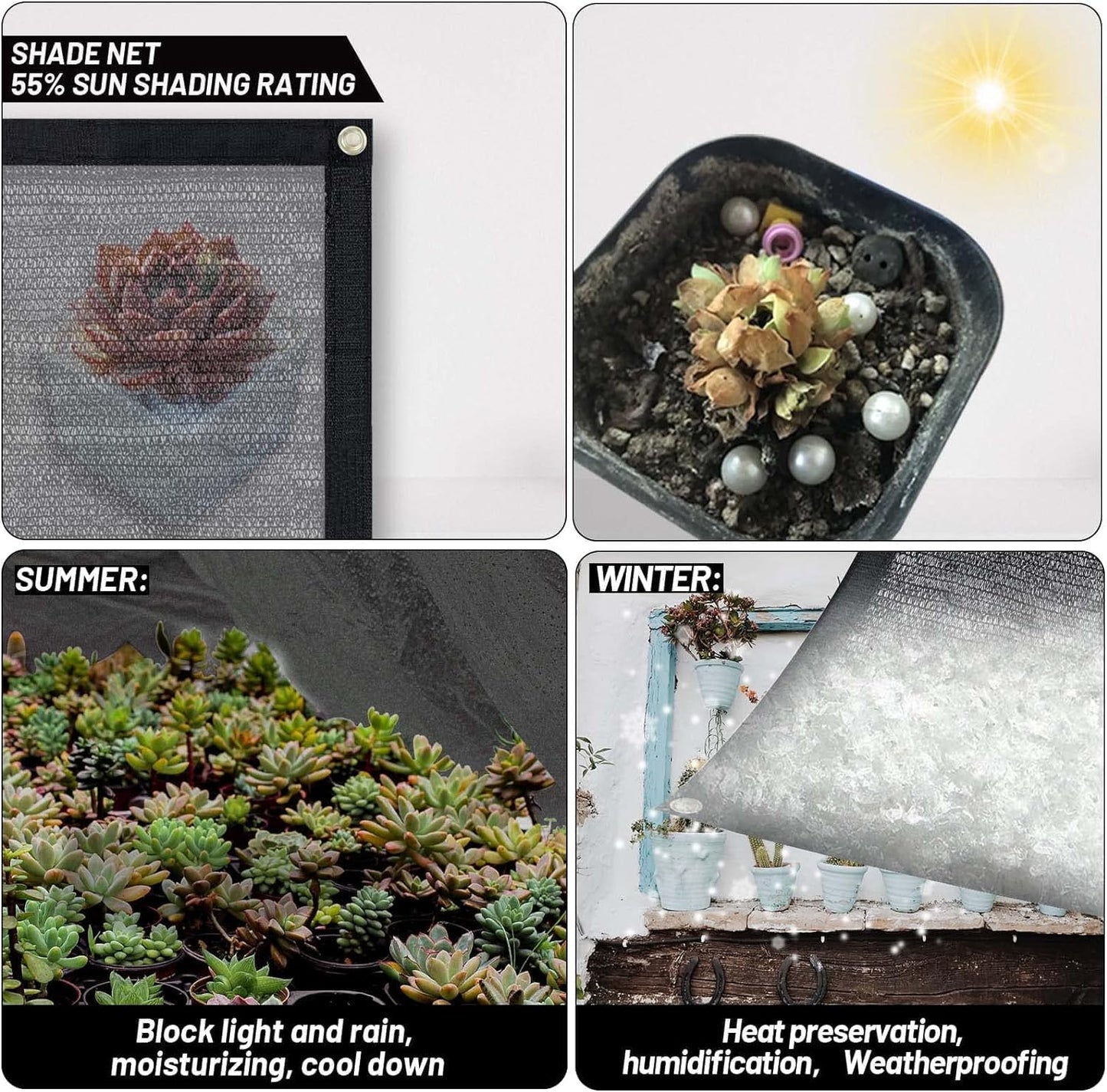 Cool Area 55% Sun Shade Cloth Mesh Tarp with Grommets for Plant Cover 6x12ft Patio Canopy Garden Pergola Greenhouse Car Barn Kennel Black