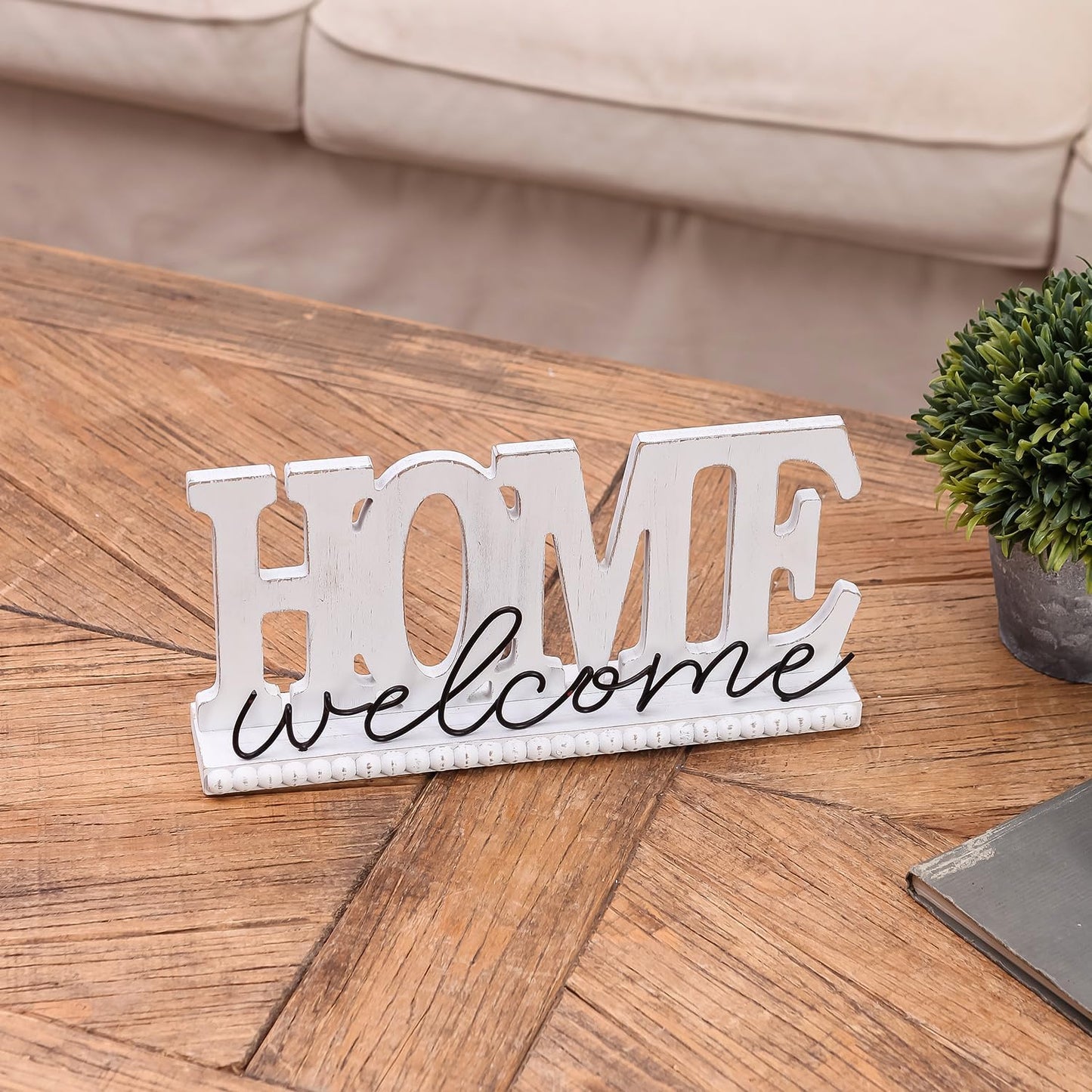 NIKKY HOME Wood Home Signs, Rustic Home Letter Signs Free Standing, Decorative Tabletop Word Signs, Farmhouse Welcome Signs for Entryway Decor Living Room Shelf