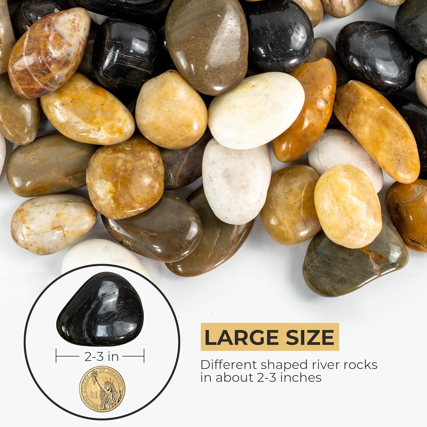 5lbs Large Pebbles for Indoor Plants, 2-3 Inch Natural River Rocks for Aquarium, High Polished Decorative Stones for Vase Filler Fish Tank Landscaping, Mixed Color Garden