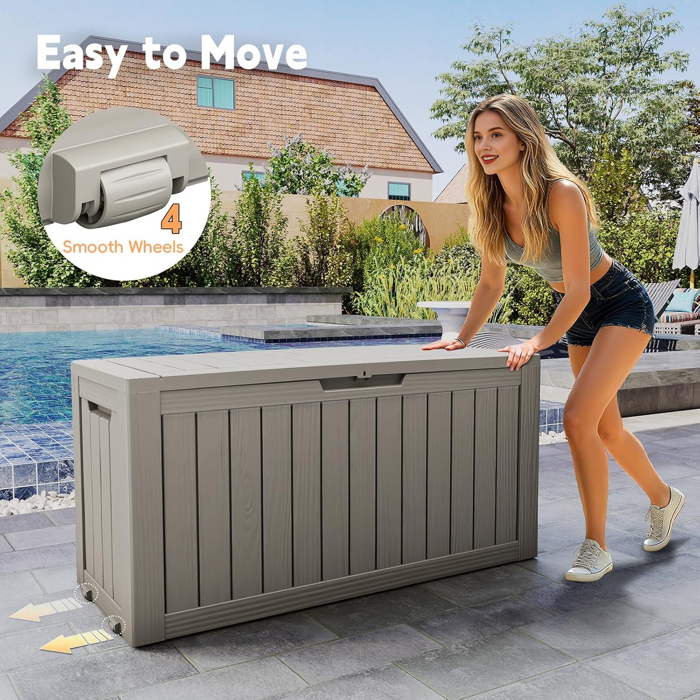 Outdoor Storage Box, 72 Gallon Waterproof Resin Deck Box, Storage Bin for Package Delivery, Patio Furniture Cushion, Garden Tools, Pool Accessories, Weatherproof and UV Resistant, Grey
