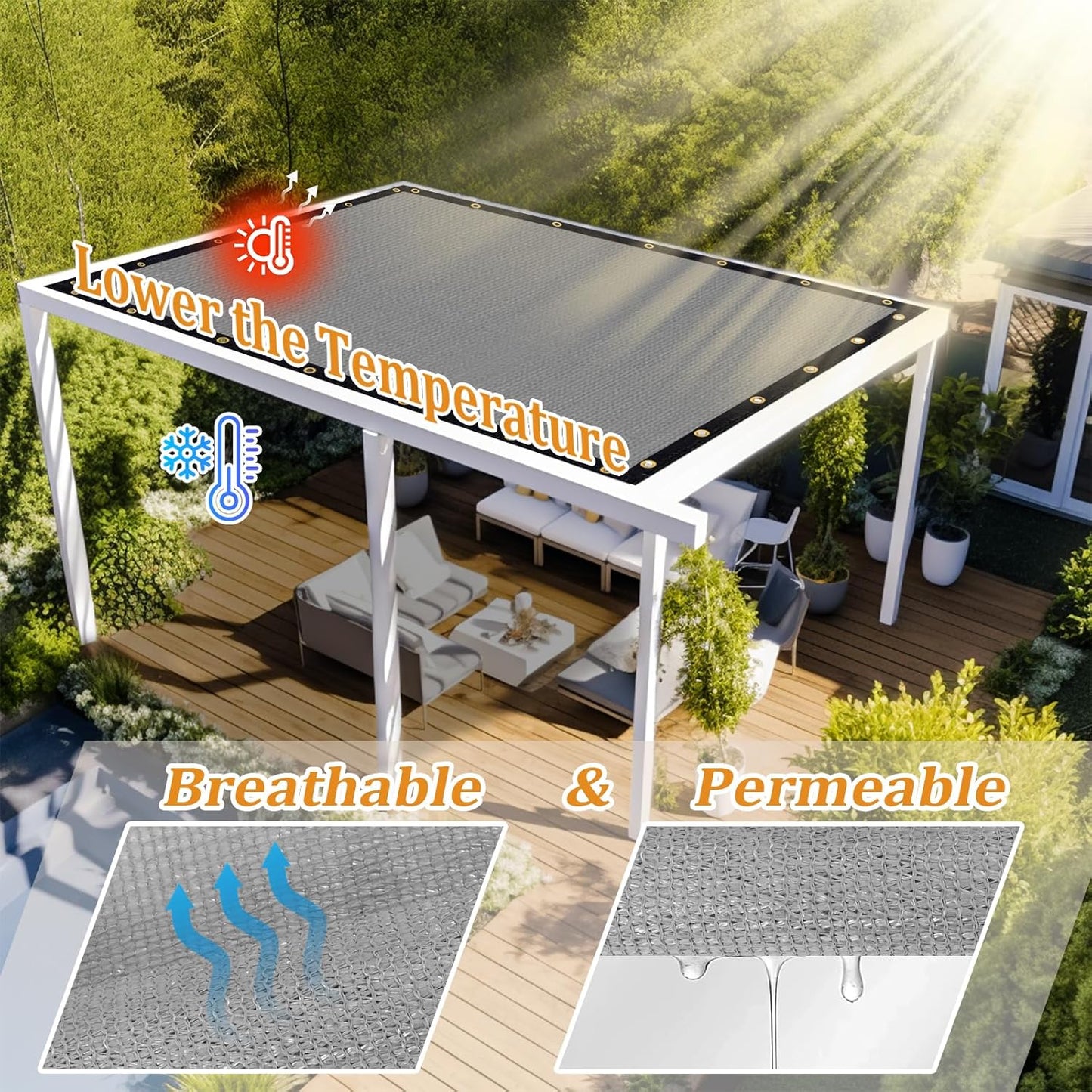 Shade&Beyond Customized Size 9' X 23' Shade Cloth with Grommets, 90% UV Protection UV Protection Mesh Tarp Sun Screens for Patio GN01, Light Gray