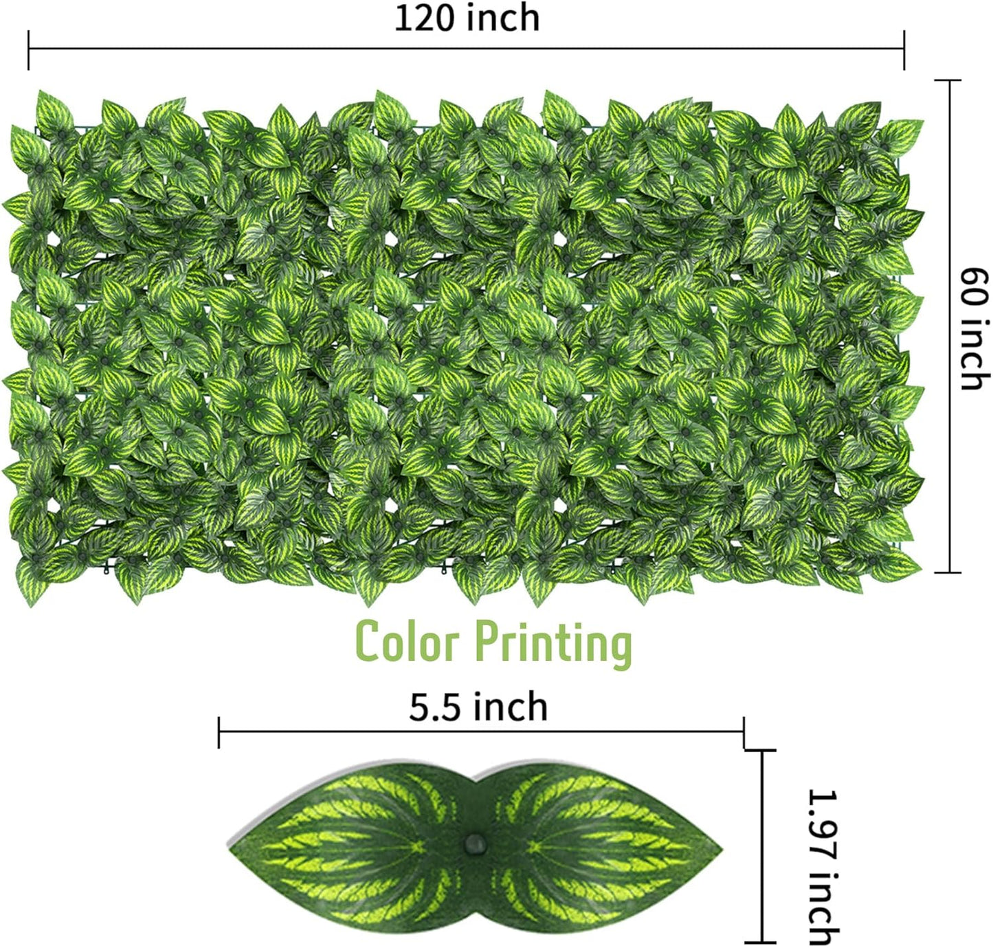 Jinwu Artificial Ivy Privacy Fence Screen (2 Rolls, Total 59x118 inch), Expandable Faux Privacy Fence with 80 pcs Zip Ties, Decoration for Outdoor Garden, Printed Watermelon Leaf