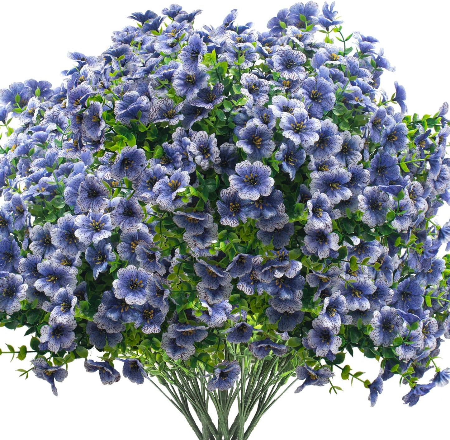 Artificial Fake Flowers for Outdoor Spring Decoration, 16 Bundles Faux Silk Colorful Daisy UV Resistant Realistic for Outside Porch Patio Home Yard Garden Planters Pots Window Box (Blue)