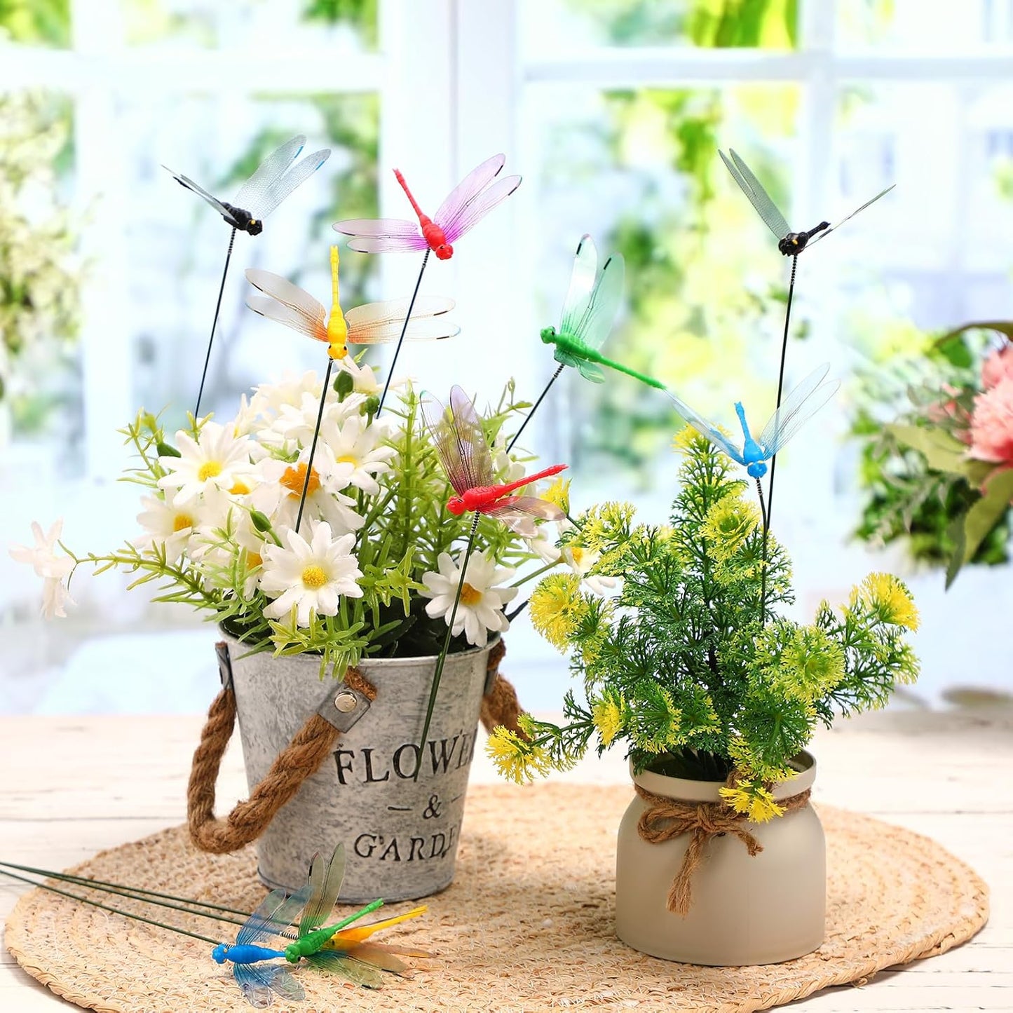Leinuosen 100 Pcs 3.35" 3D Dragonfly Garden Stakes, Long Dragonfly Stakes Garden Decor Indoor Outdoor Yard Ornaments Flower Pot Patio Decoration(Red, Yellow, Blue, Green, Black)