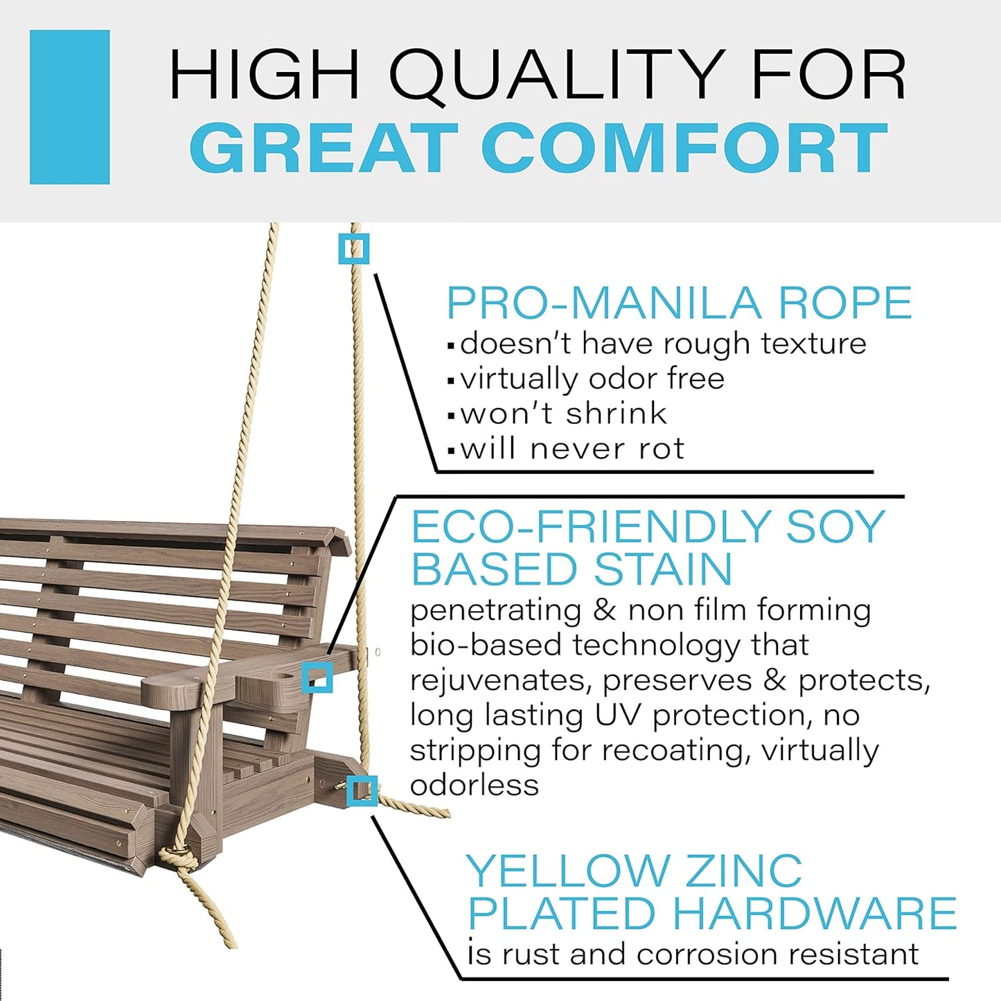 Porchgate Amish Heavy Duty 800 Lb Roll Comfort Treated Porch Swing W/Ropes (4 Foot, Warm Walnut Stain)