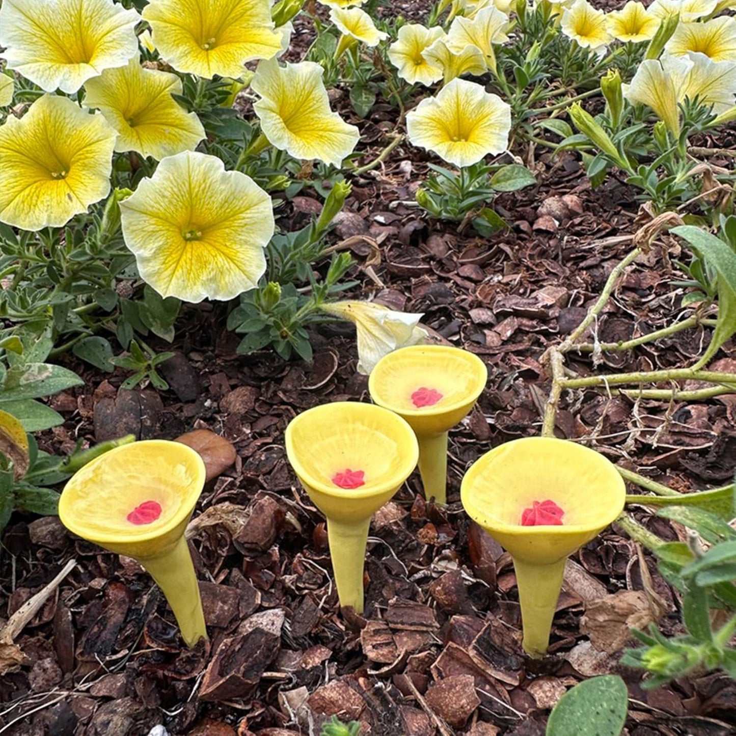 5 Pack, Bee Watering Station, 100% Handmade Porcelain, Bee and Butterfly Feeder for Garden, Outdoor Feeder for Thirsty Pollinators, Plastic Free, Bee Attracting Glaze (5, Bees Knees Yellow)