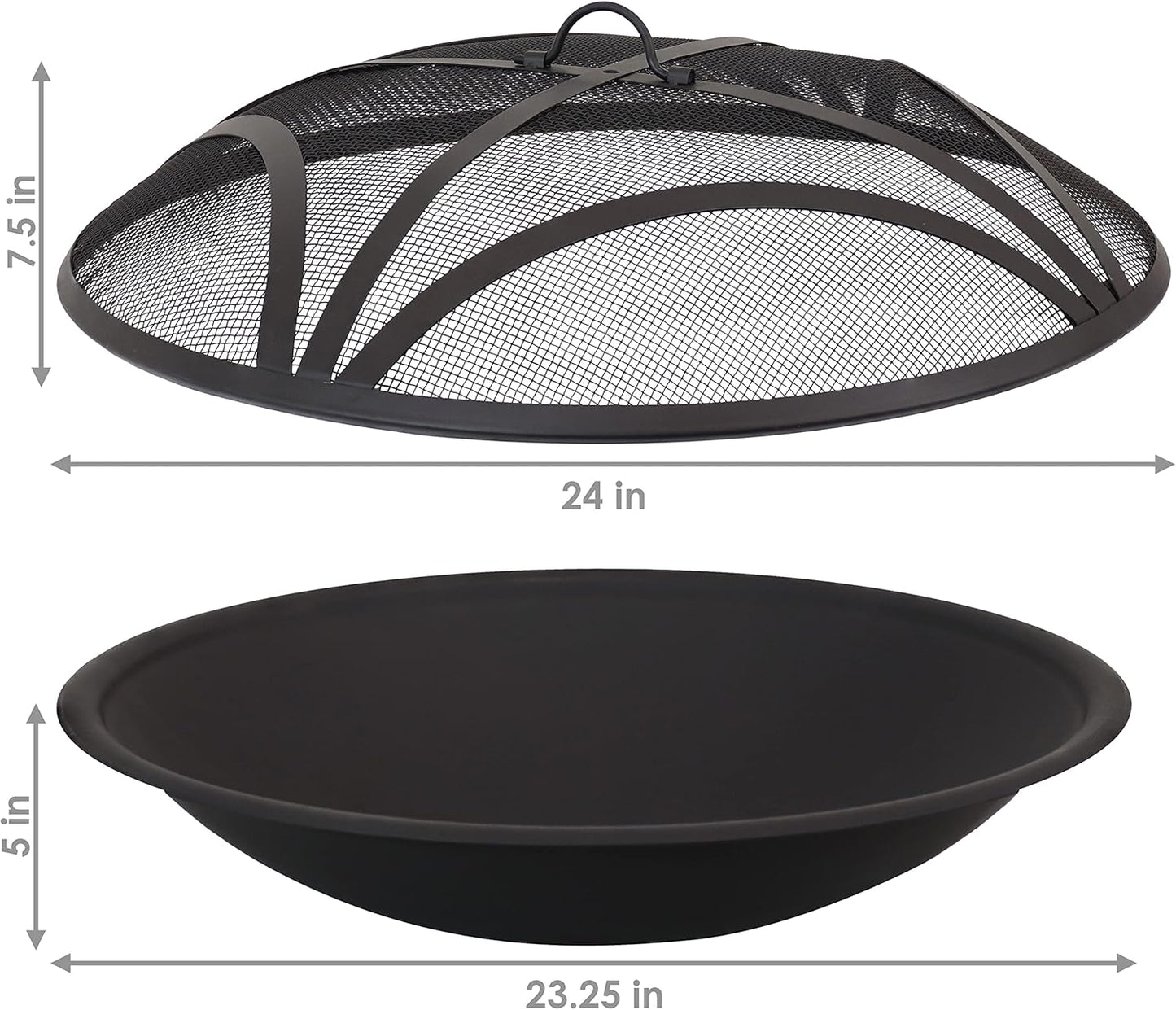 Sunnydaze 23-Inch Replacement Steel Fire Pit Bowl with Round Spark Screen - High-Temperature Painted Finish