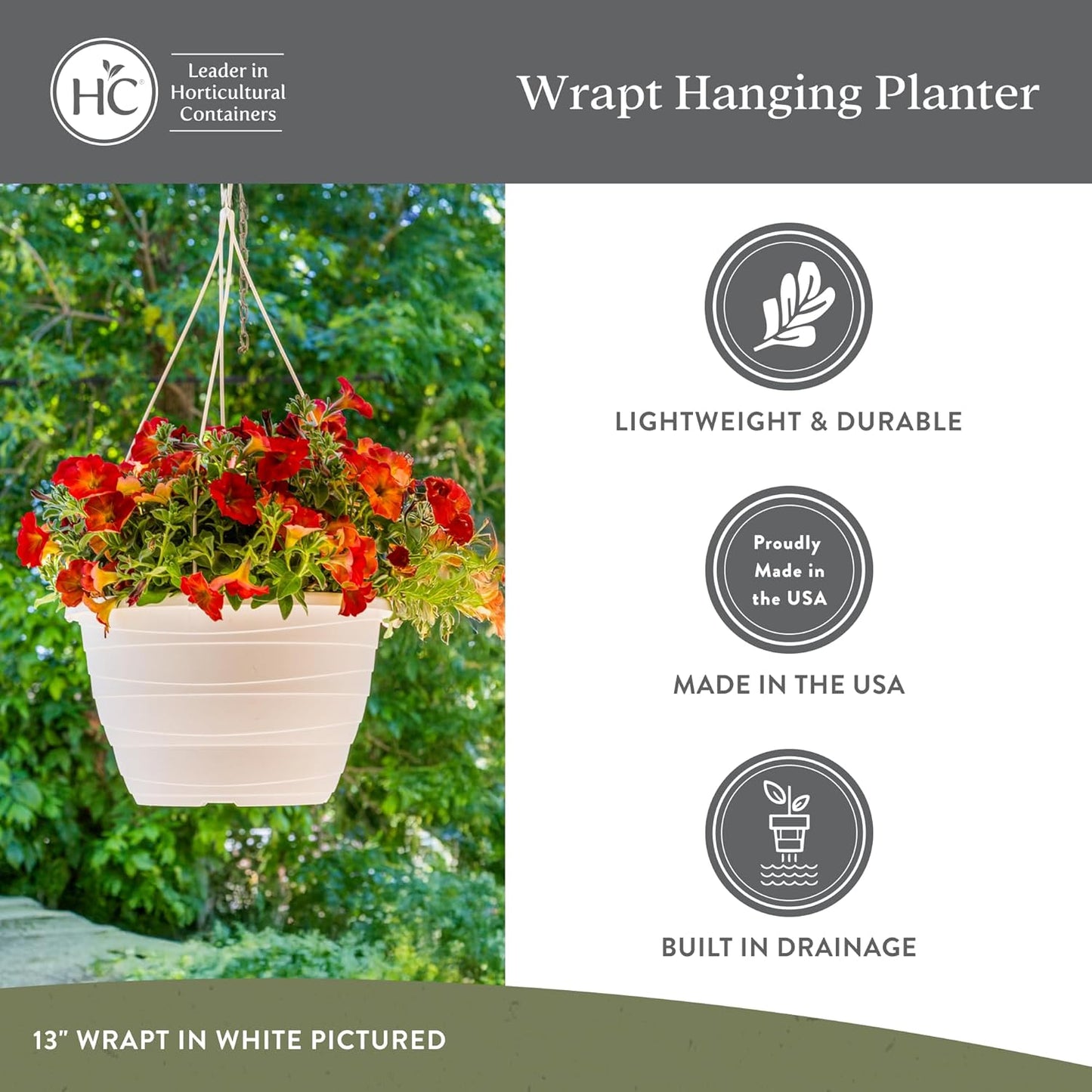 The HC Companies Wrapt Hanging Planters - Lightweight Plant Pot Hanger for Hanging Plants, Vegetables & Herbs - Outdoor & Indoor Hanging Basket for Plants (11" Black, Pack of 2)