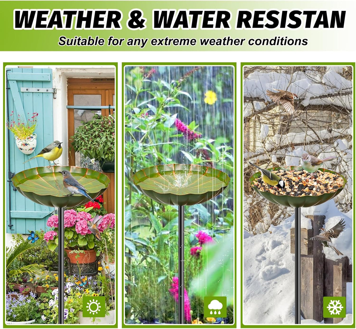 2PCS Metal Flower Bird Bath for Outside, Small Hummingbird Bath Bowl Detachable Birdfeeder Bowl Garden Decor for Outdoor Yard Lawn (2PCS-Yellow-Green)