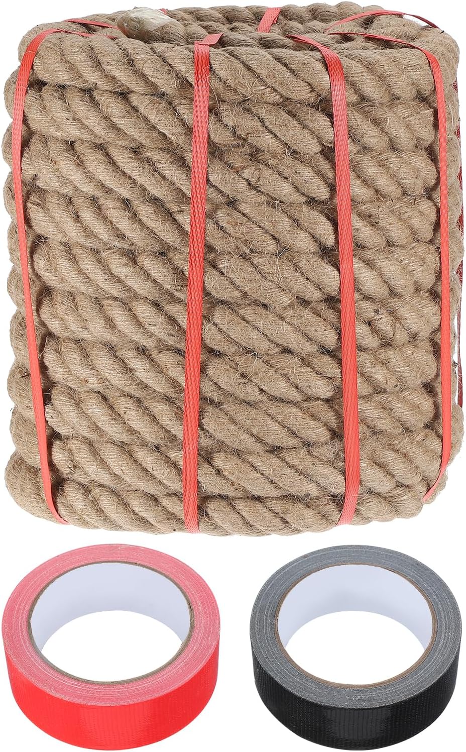 MECCANIXITY Jute Rope 1.5 Inch x 66ft, Thick Twine Rope Ropes Braided Jute Twine Natural Brown Burlap Cord String Heavy Twisted with Tapes for Decorative Crafts Railing Swing Tug of War