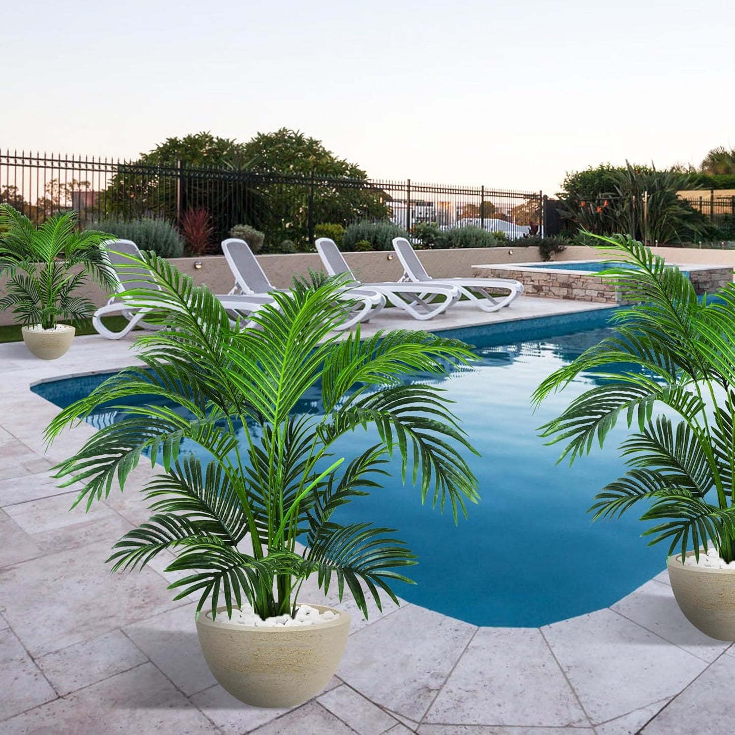 KOL 4ft 2-Pack Artificial Palm Tree Plant, 47in Fake Cane Areca Palm Silk Tree Indoor Outdoor,Dypsis Lutescens, Realistic Faux Silk Plants for Office Home Garden Decoration, Lifelike Modern Decor