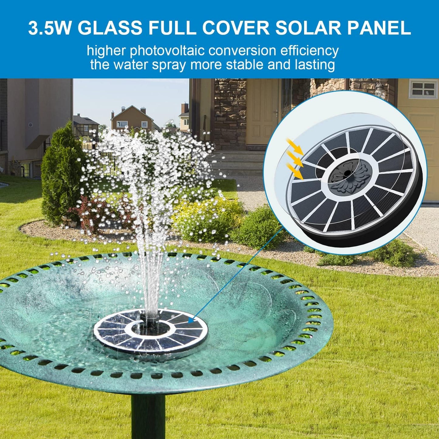 SZMP Solar Fountain, 3.5W Glass Panel, 2000mAh Battery, 4 Fixed Pipes, 7 Nozzles, White Solar Panel, for Garden Décor Bird Bath Swimming Pool