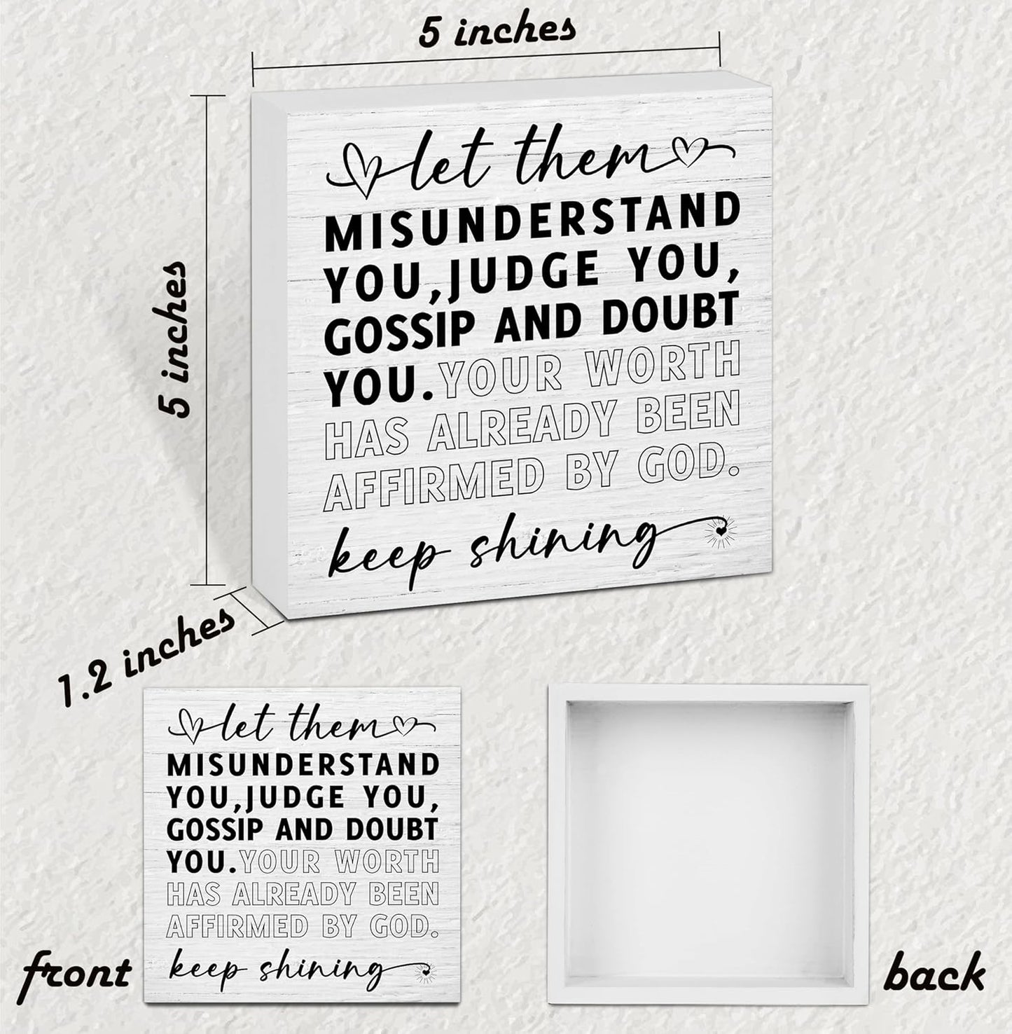 Let Them Wooden Sign, Desk Decorations For Women Office, 5x5 Inch Farmhouse Funny Office Decor Wood Box Sign, Desk Shelf Cubicle Accessories, Appreciation Gifts for Coworkers Boss, 09