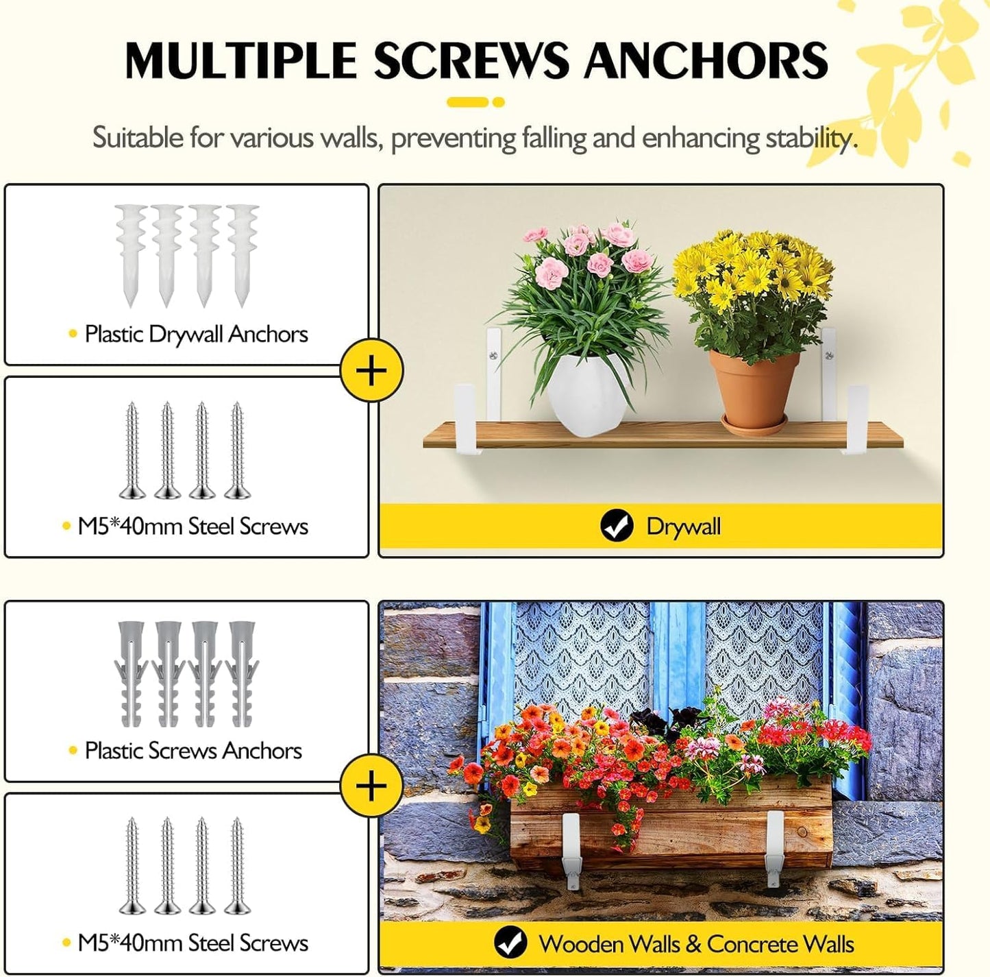 LukLoy Window Planter Box Brackets, 8 Pack Adjustable Heavy Duty Wall Mount Window Flower Boxes Outdoor with Bracket (6 to 12 in), with 70lbs Capacity, White