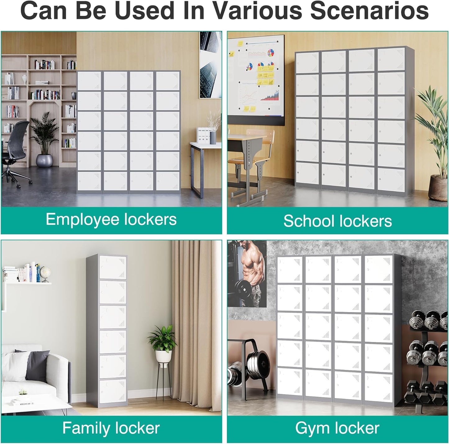 SISESOL Metal Locker Storage Cabinet with Doors and Shelves Metal Lockers with 6 Doors,71" Lockable Small Locker Storage Cabinet for Employees,School, Office, Home, Gym(White/Grey)