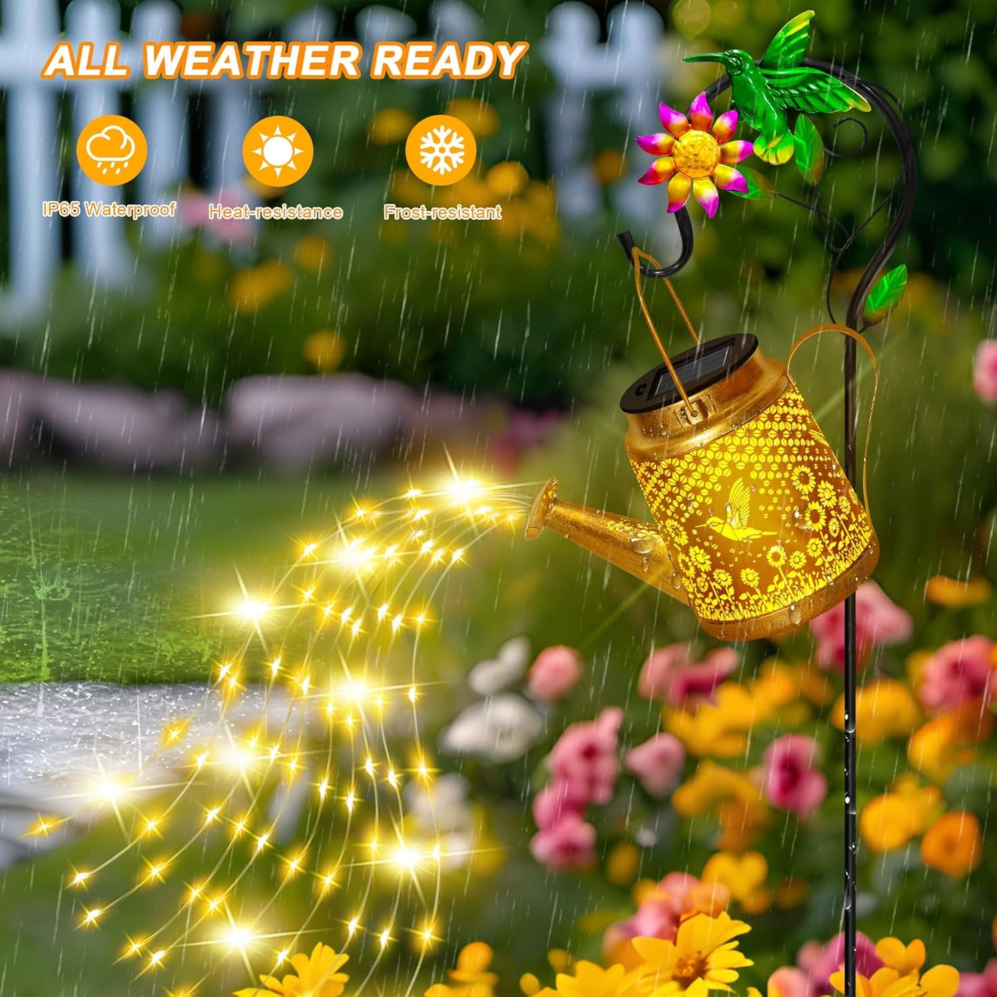 Hummingbird Solar Lanterns Garden Decor, Outdoor Waterproof Watering Can with Shepherd Hook, Solar Garden Decor for Yard Outdoor Landscape Pathway, Gifts for Women Mom Grandma Birthday, Mothers Day