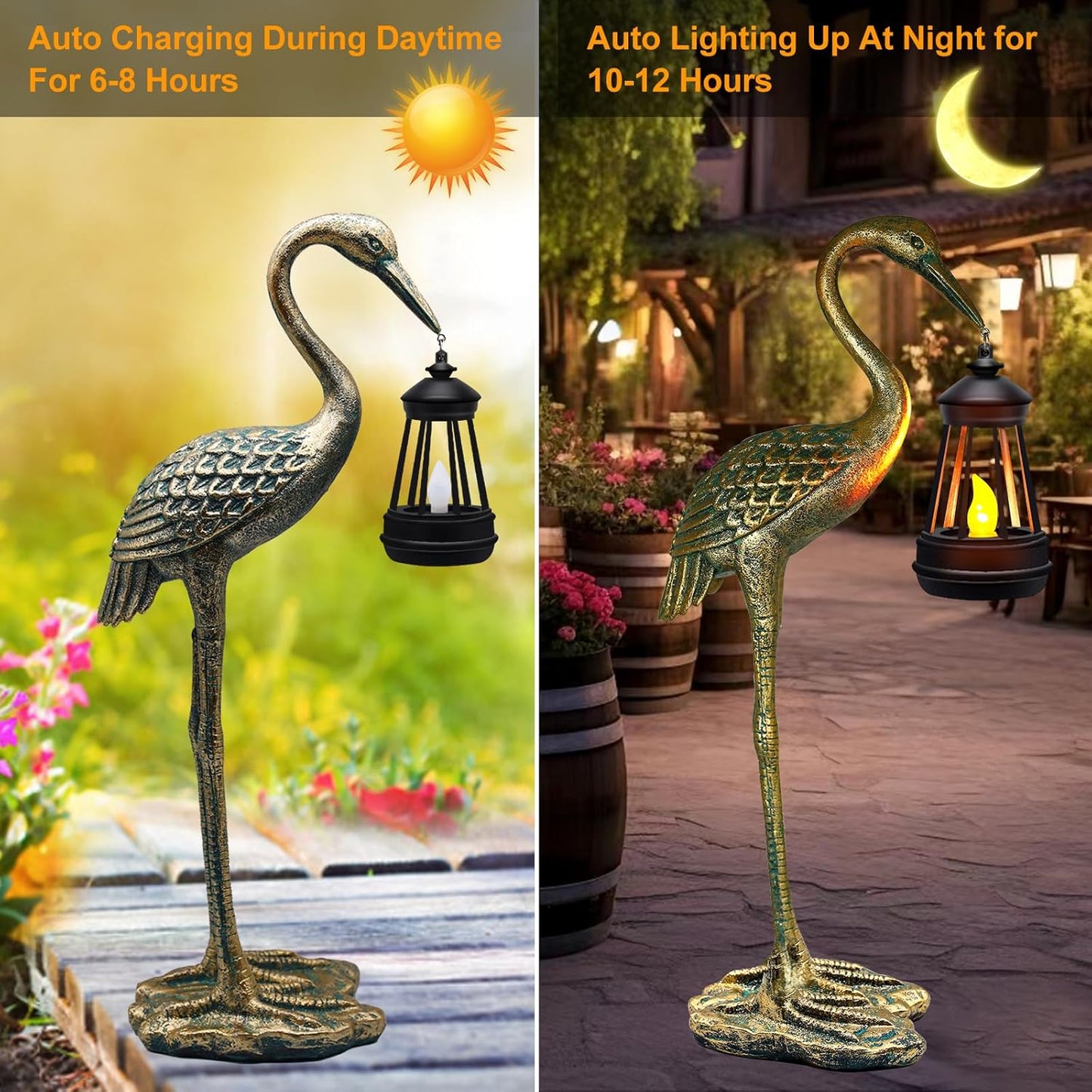 Solar Garden Statue Crane Figurine, Outdoor Hanging Solar Lanterns, Blue Heron Sculpture Statue for Patio, Yard, Lawn, Porch, Garden Decor for Outside Gifts for Christmas Mom, Women, Mother's Day