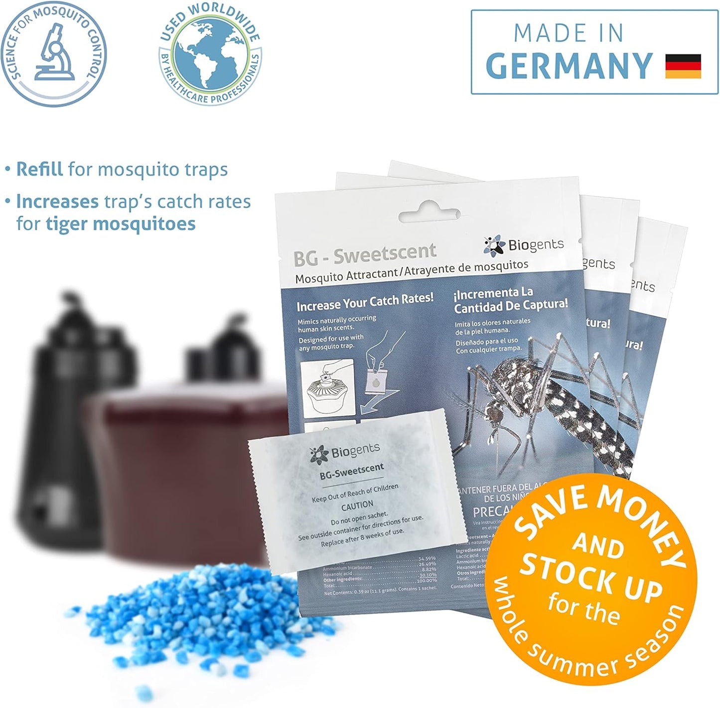 Biogents Sweetscent • Mosquito Attractant • Mosquito Lure • Mosquito Magnet • Compatible with All Mosquito Traps - Season Pack - Set of 3