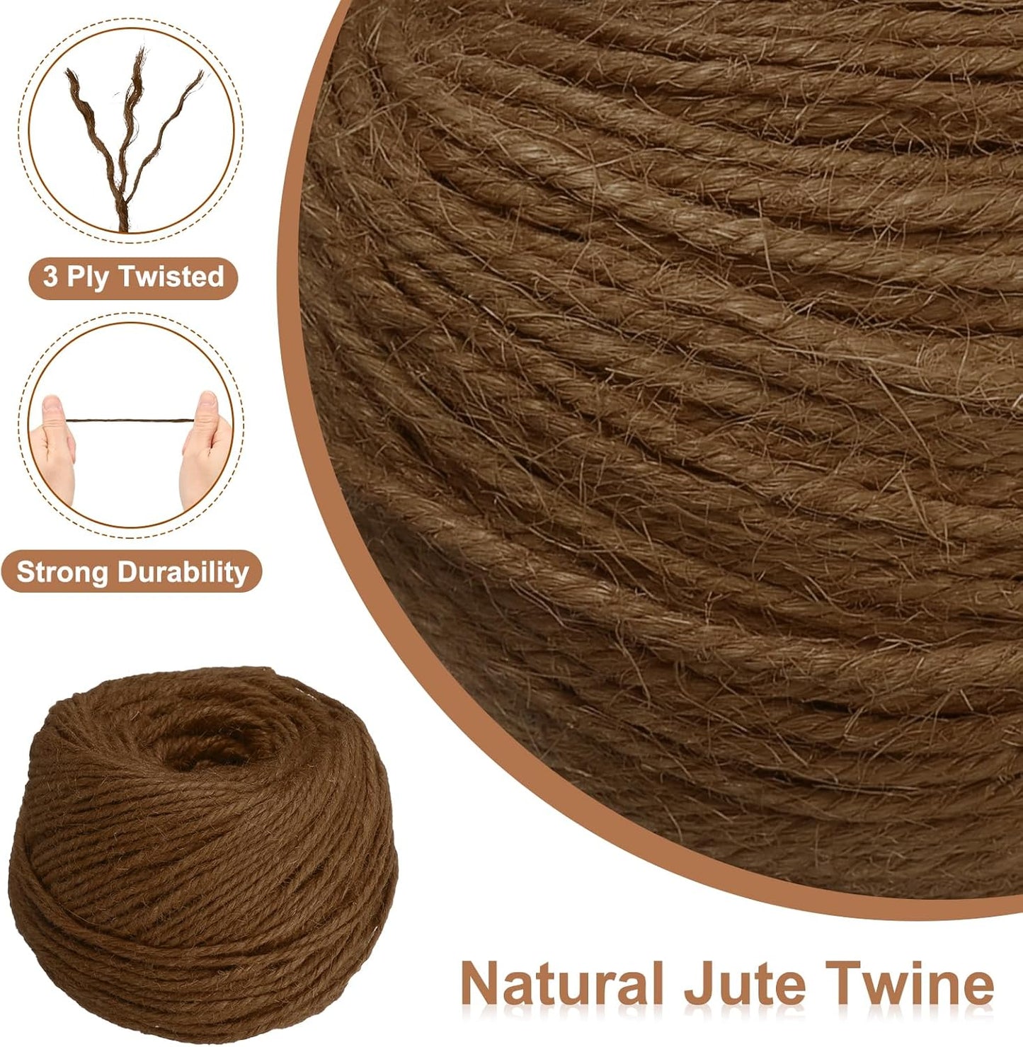 uxcell 328 Feet Natural Jute Twine String,3mm Thin Garden Twine Rope Colored Plant String Cord for DIY Art Crafts Gift Wrapping Decoration Packing Gardening Plant Hanger,Brown