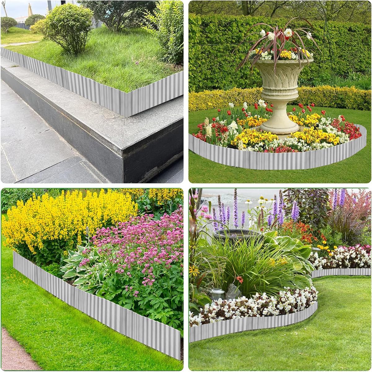 Landscape Edging Border 6inch x 40ft- Corrugated Metal Garden Edging - Lawn Edging Borders - Galvanized Edging Long Strips Yard Border for DIY Flower Beds, Plants, Walkways-Silvery