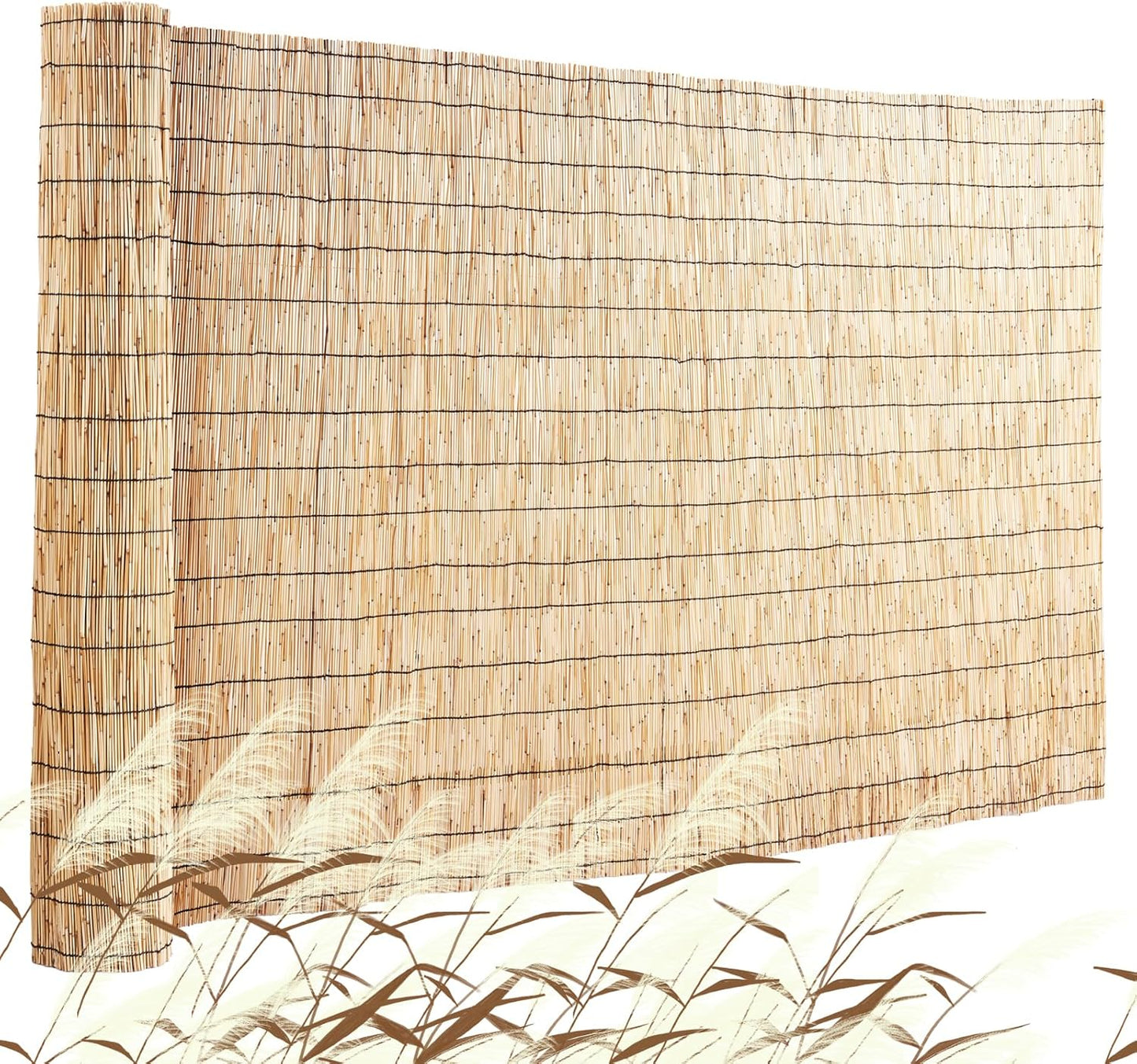 VEVOR Natural Reed Fencing, 5.5 ft x 16.4 ft, Reed Screen Curtain Balcony Fence Roll for Outdoor Backyard Patio, Decorative Fence for Backyard Garden Fencing Divider, Privacy Screen Panel Curtain