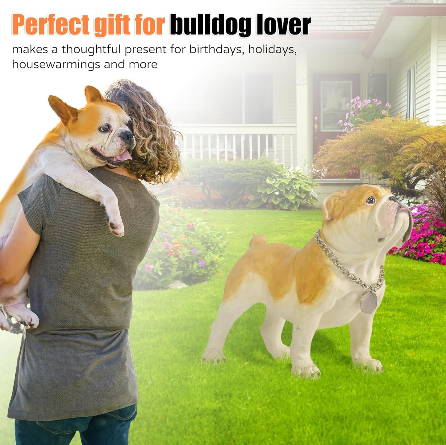 Adorable Standing English Bulldog Puppy Garden Statue, Cute Decorative Resin Figurine for Backyard, Porch, Lawn, Patio for Dog Lovers