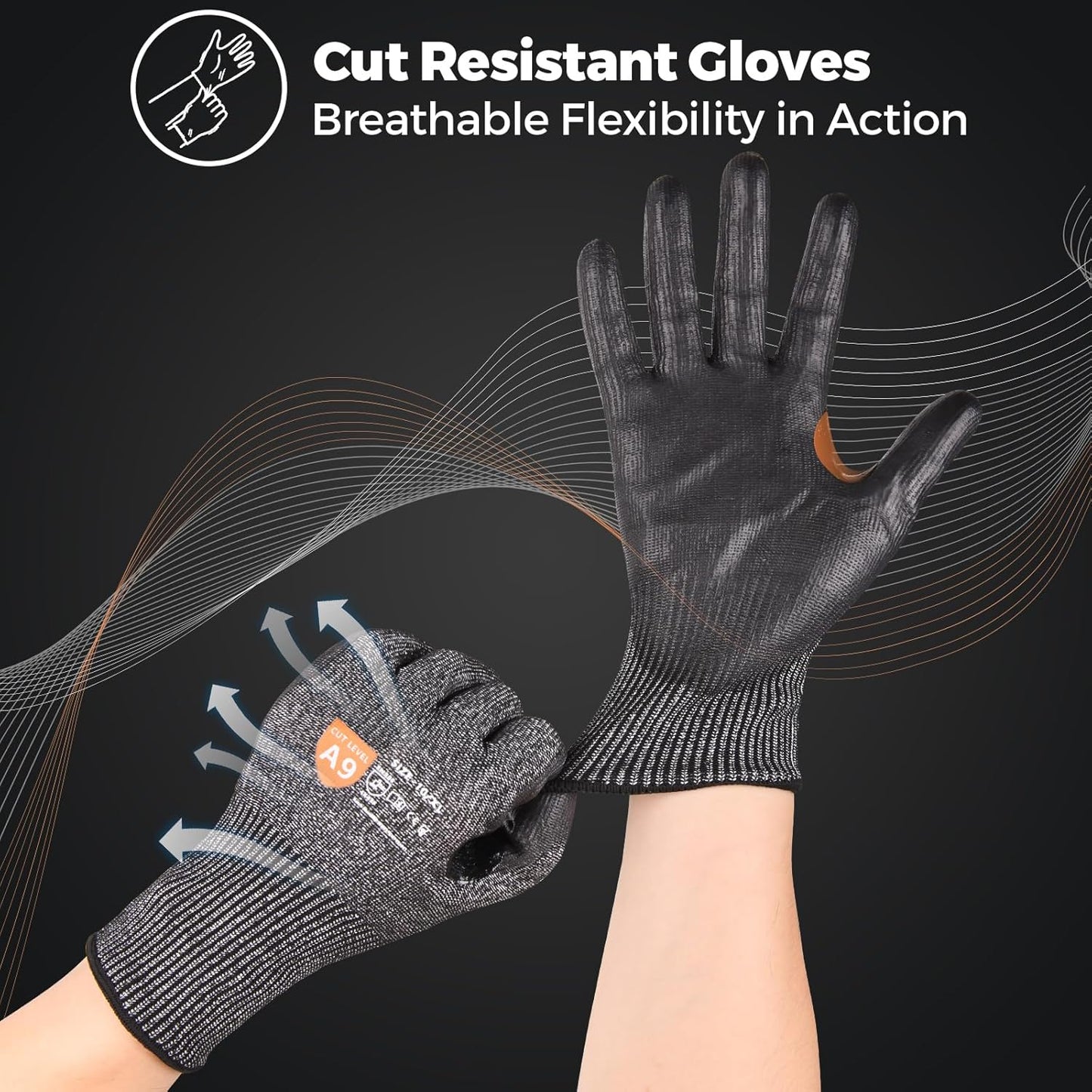 Donfri A9 Cut Resistant Work Gloves for Men - Steel + HPPE Hybrid Safety Gloves for Men, ANSI Cut Level 9 Protection Flexible for Metal Glass Wood Construction Fishing