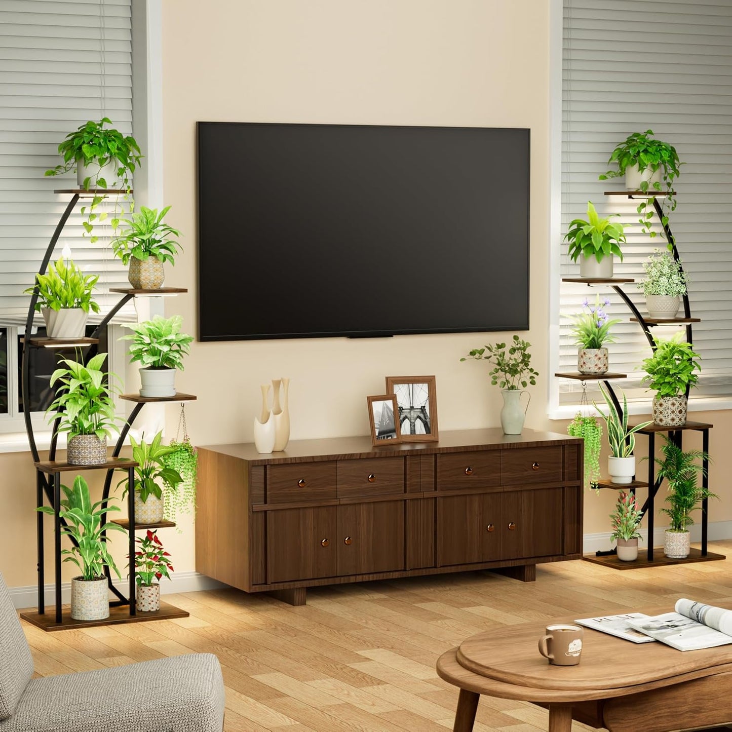 LATIBELL Plant Stand Indoor with Grow Lights, 63'' Tall Indoor Plant Shelf, 2 Pack Corner Plant Stands, 7 Tiered Lighted Flower Stands, Plant Rack Black Display Decorative for Living Room Patio