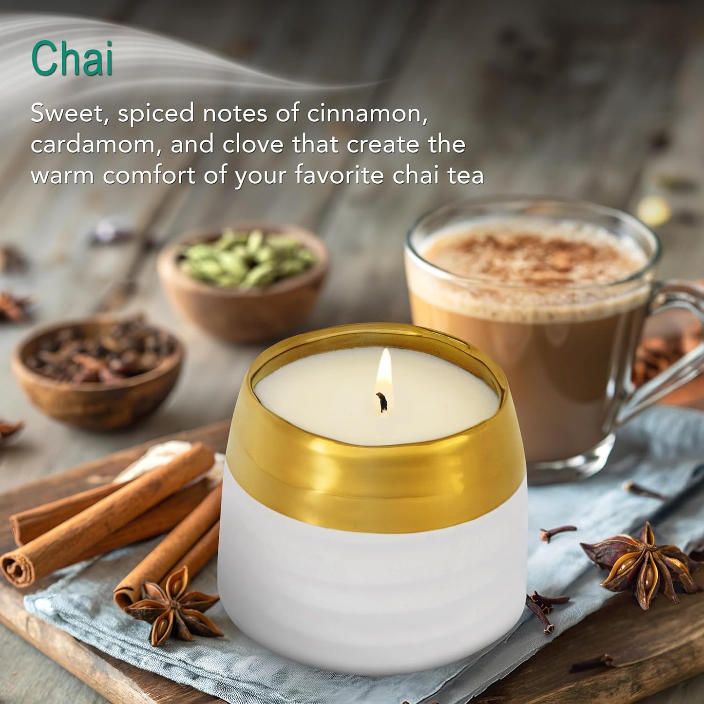 The Growing Candle, Chai Scented, 10oz Ceramic Pot, Aromatherapy Candles for Home, 100% Soy, Clara