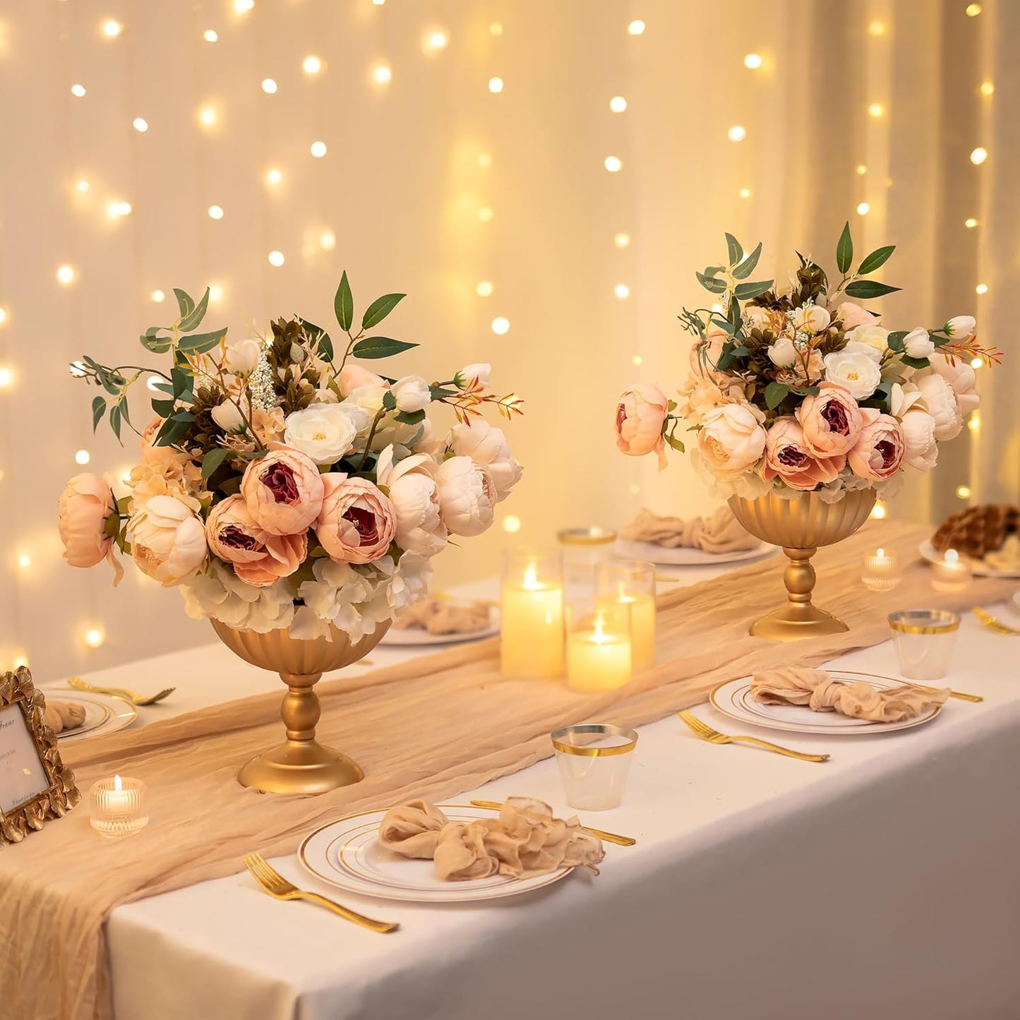 Sziqiqi Urn Vase for Wedding Centrepiece: 7.9in Gold Compote Bowl Vase Table Decorations - Floral Arrangement Pots Set of 10 - Metal Decorative Vases for Party Reception Dinner Table