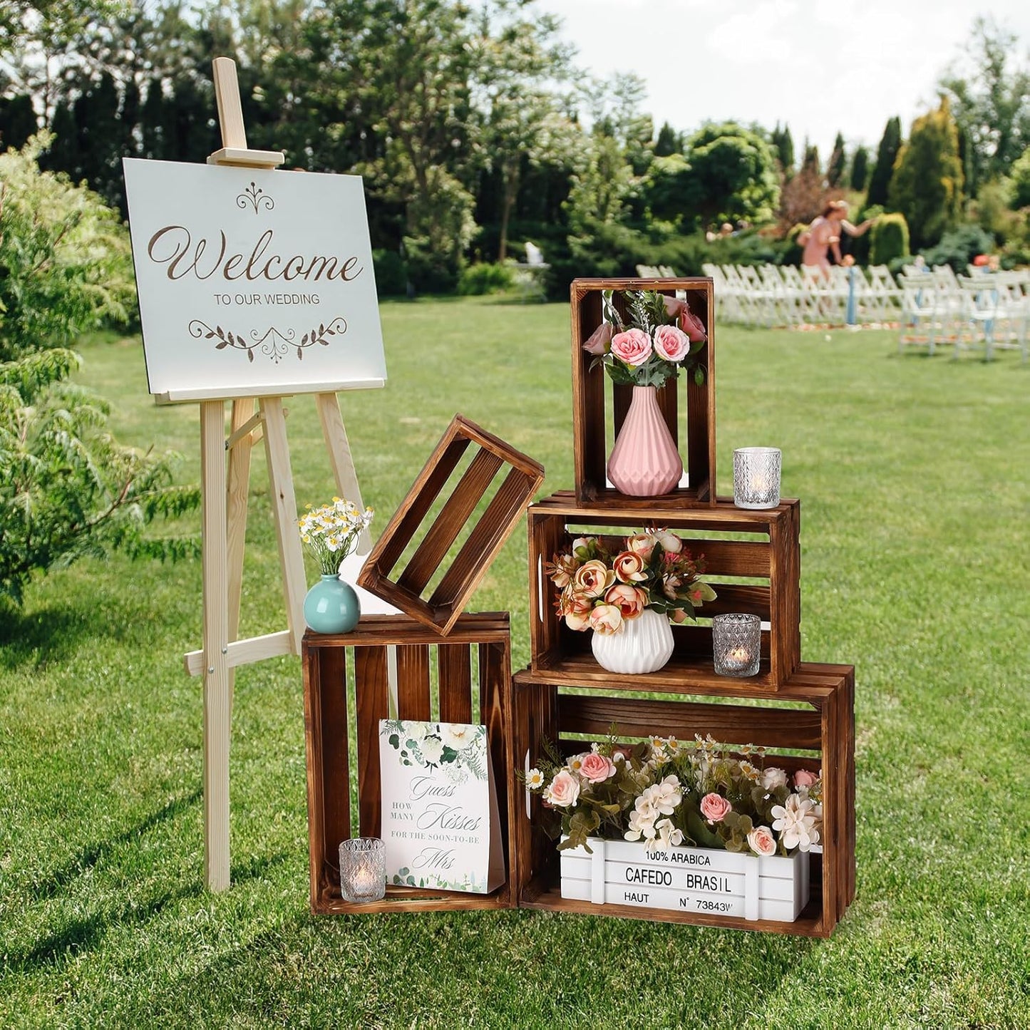 Soaoo 5 Pcs Decorative Nesting Wooden Crates for Storage Display 5 Size Large Small Rustic Wood Decorative Storage Crates with Handle Farmhouse Crate Box Container Made from Pine(Vintage Brown)