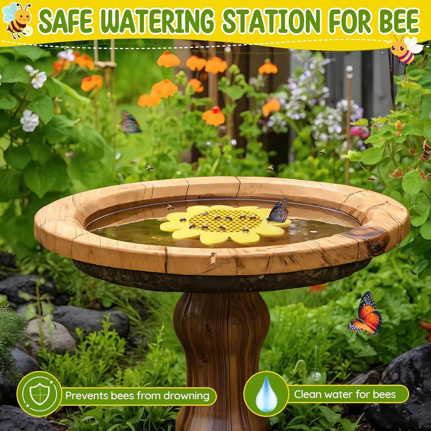 Enhon 4 Pack Bee Watering Station, 8.5 inch Sunflower Floating Bee Island, Butterfly Feeder, Pontoon Watering Station for Butterfly Insect Feeding, Bath and Outdoors Garden Decor