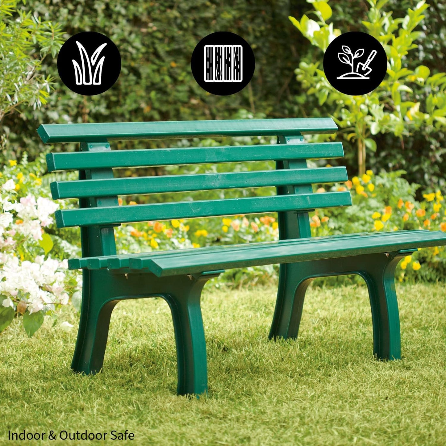 Plow & Hearth Weatherproof German PVC Outdoor Bench | Holds Up to 500 lbs | Garden Patio Porch Park Deck | Steel and Resin | Green