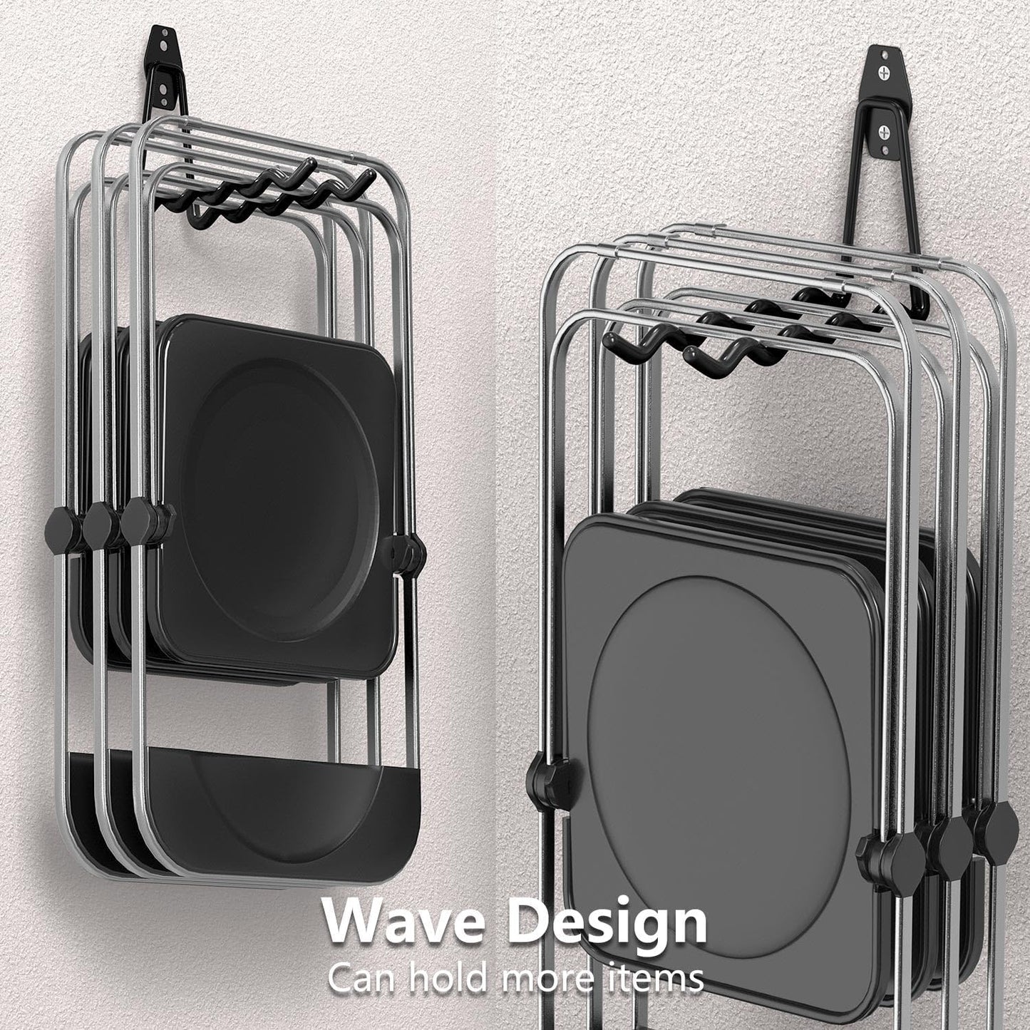 Heavy Duty Garage Hooks 4 Pack, 7.7 inch Wave Long Hanger, Wall Mounted Storage System, Power and Garden Tool Organizer, for Hanging Ladders, Bikes, Hose, Bulk Items and More