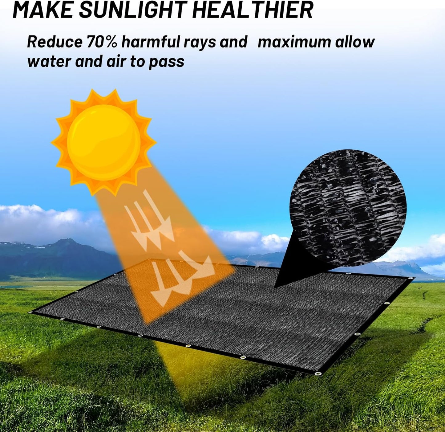 Cool Area 70% Sun Shade Cloth Mesh Tarp with Grommets for Plant Cover 20x20ft Patio Canopy Garden Pergola Greenhouse Car Barn Kennel Black