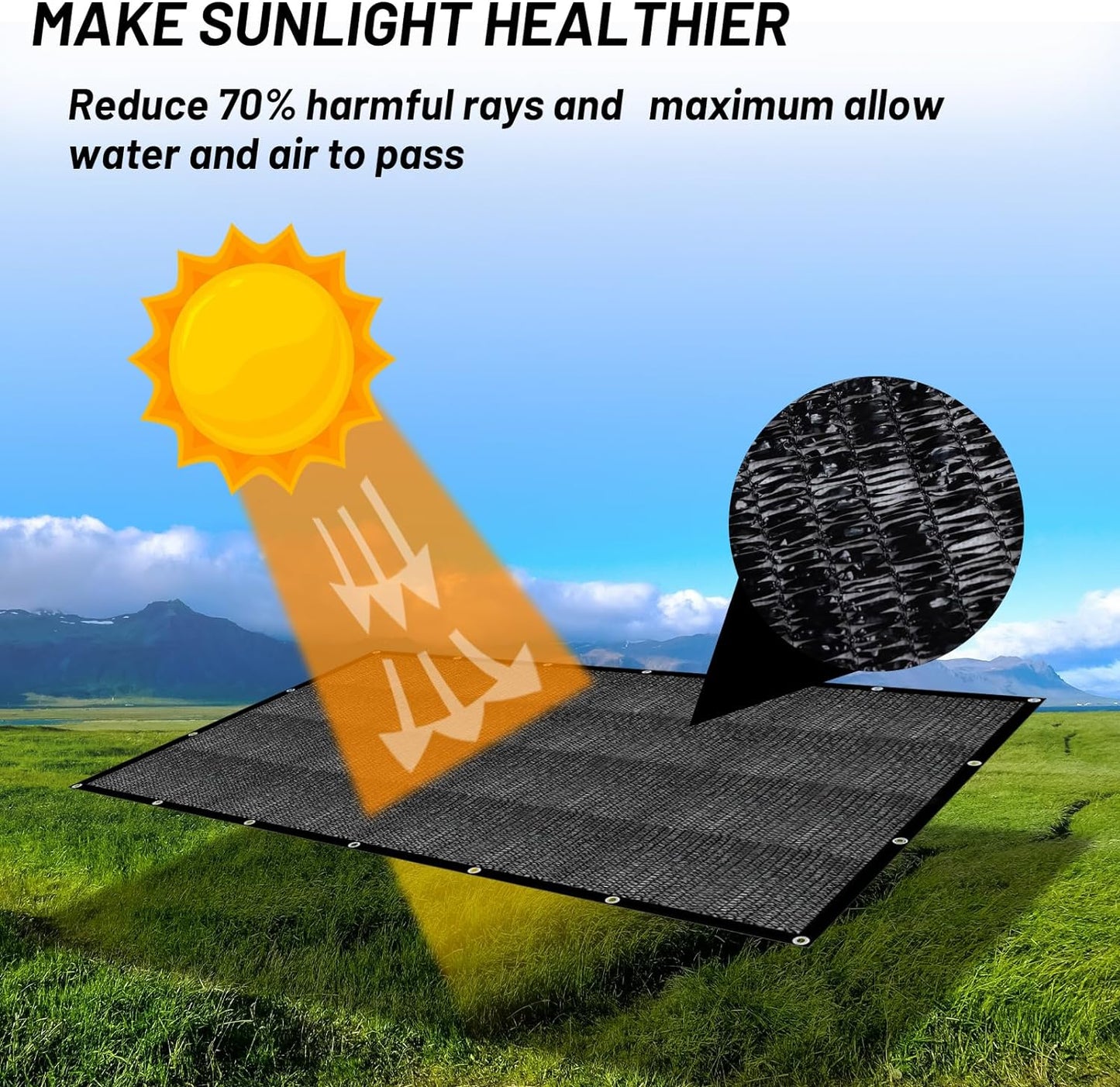 Cool Area 70% Sun Shade Cloth Mesh Tarp with Grommets for Plant Cover 6x12ft Patio Canopy Garden Pergola Greenhouse Car Barn Kennel Black