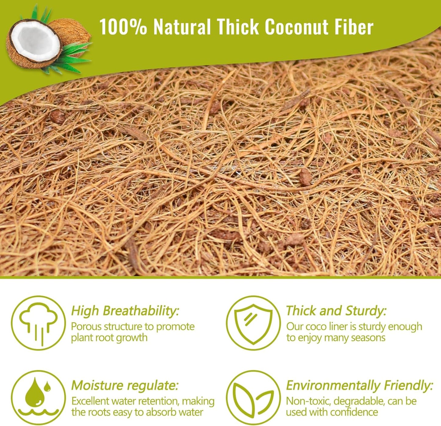 Legigo 3 Pack 14 Inch Hanging Basket Coco Liners Replacement, 100% Natural Round Coconut Coco Fiber Planter Basket Liners for Hanging Basket Flowers/Vegetables