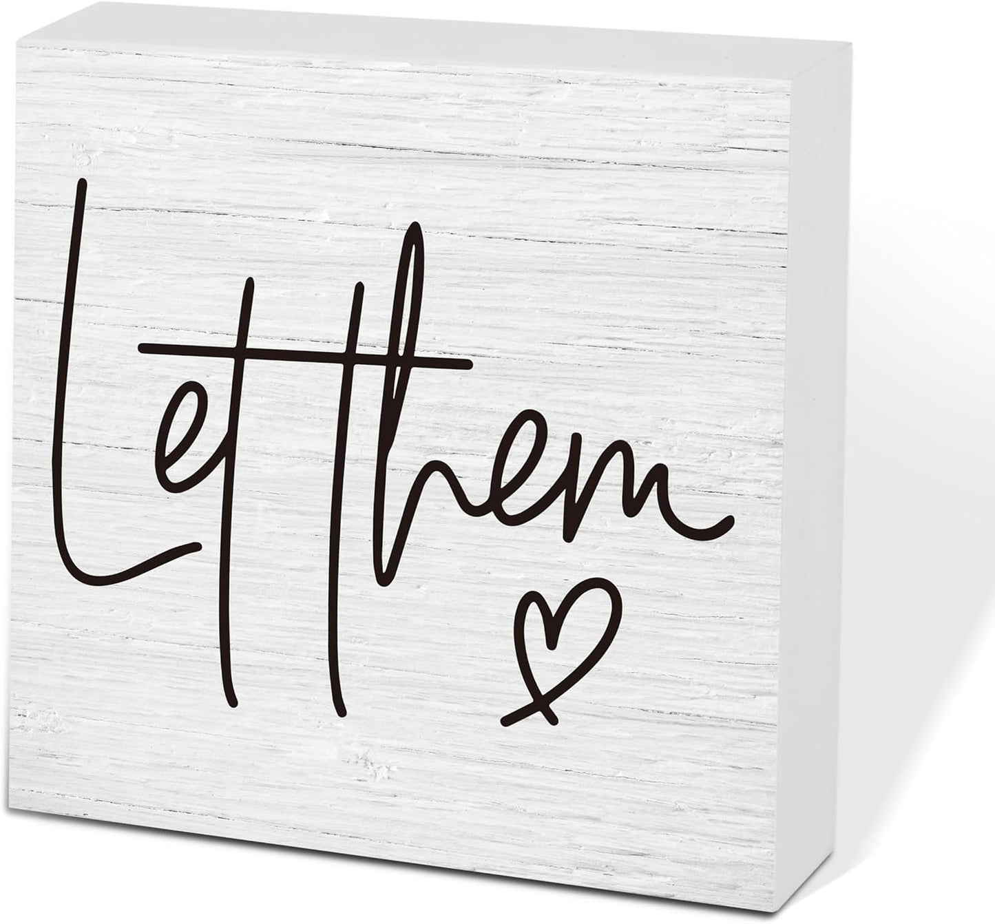 Let Them Wooden Sign, Desk Decorations For Women Office, 5x5 Inch Farmhouse Funny Office Decor Wood Box Sign, Desk Shelf Cubicle Accessories, Appreciation Gifts for Coworkers Boss, 04