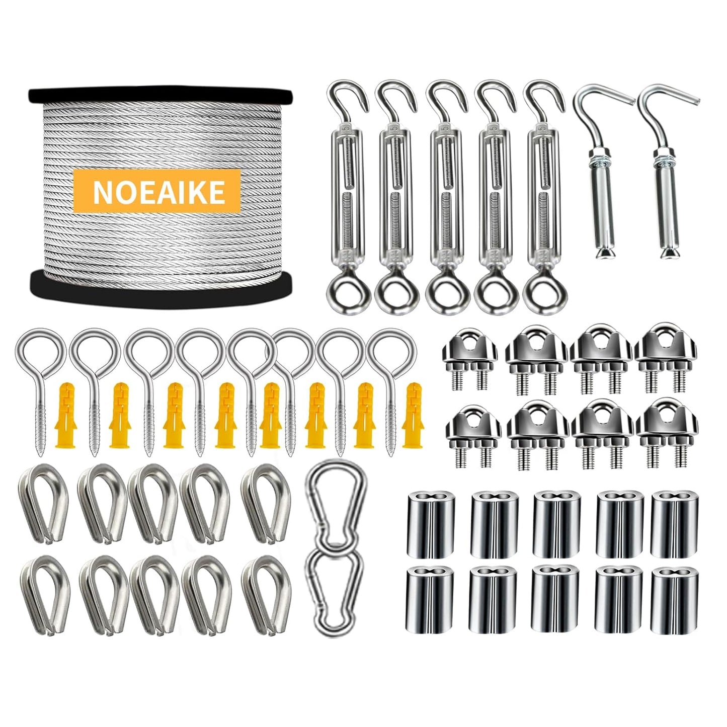 Wire Rope Kit,165FT 1/8" Vinyl Coated Stainless Steel Wire,Turnbuckles for Cables Wire,Metal Wire for Outdoor String Lights Hanging,Garden Wire,Clothes Line Cable