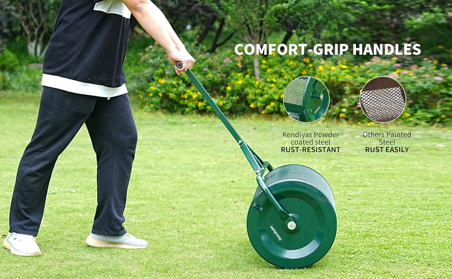 Compost Spreader- 24 inch Peat Moss Roller With improved T shape handle-Lawn & Garden Spreader For Top Dressing Compost, Fertilizer, Mulch And Soil- Strong and Lightweight material for basket