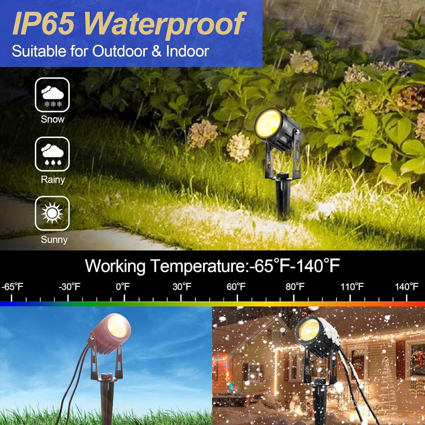 Landscape Lighting, 3W 12V Extendable Low Voltage 6 in 1 Landscape Lights with Transformer IP65 Waterproof 1800 Lumen Outdoor Spotlight for Garden Walls Trees Flag Pathway, Warm White