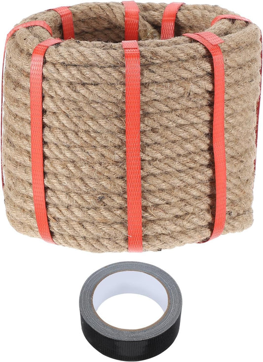 MECCANIXITY Jute Rope 0.55 Inch x 66ft, Thick Twine Rope Ropes Braided Jute Twine Natural Brown Burlap Cord String Heavy Twisted with Tape for Decorative Crafts Railing Swing Tug of War