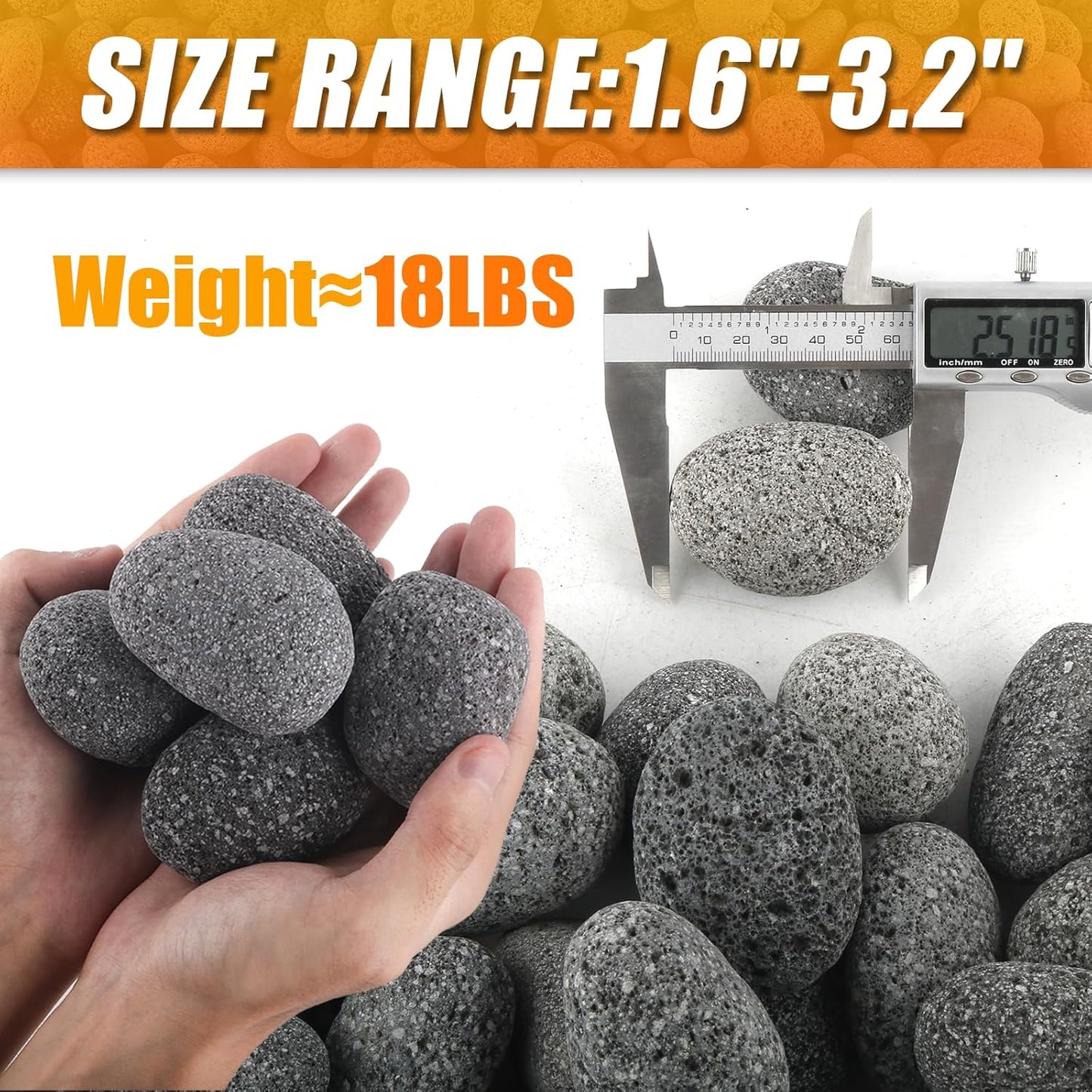 CJGQ 18 Lb Lava Rocks for Fire Pit,2"-3" Natural Pebbles Tumbled Lava Rock,Round Fire Pit Rocks for Portable Fireplaces Propane Gas Fish Tank Landscaping Garden Decoration